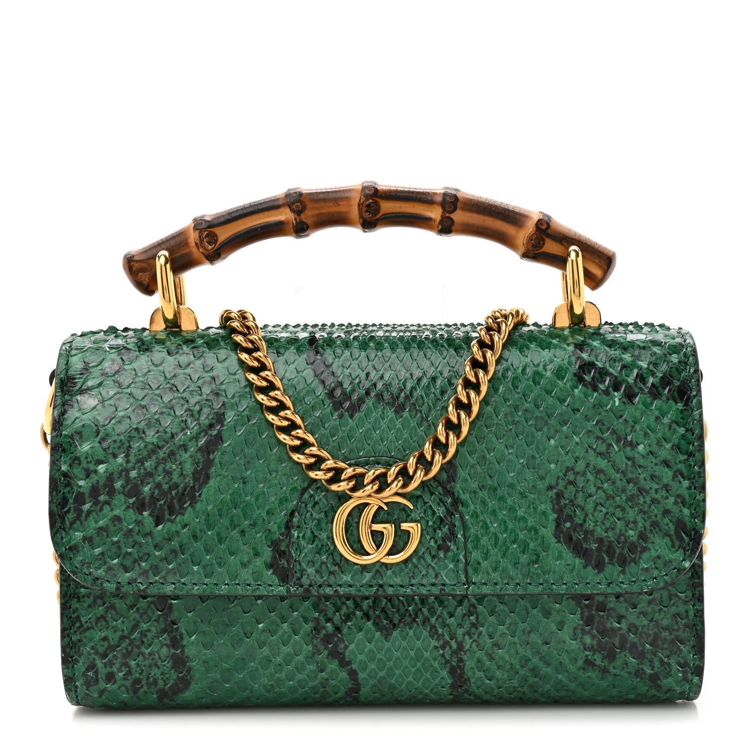 Snakeskin Mini Diana Bamboo Top Handle Clutch Emerald