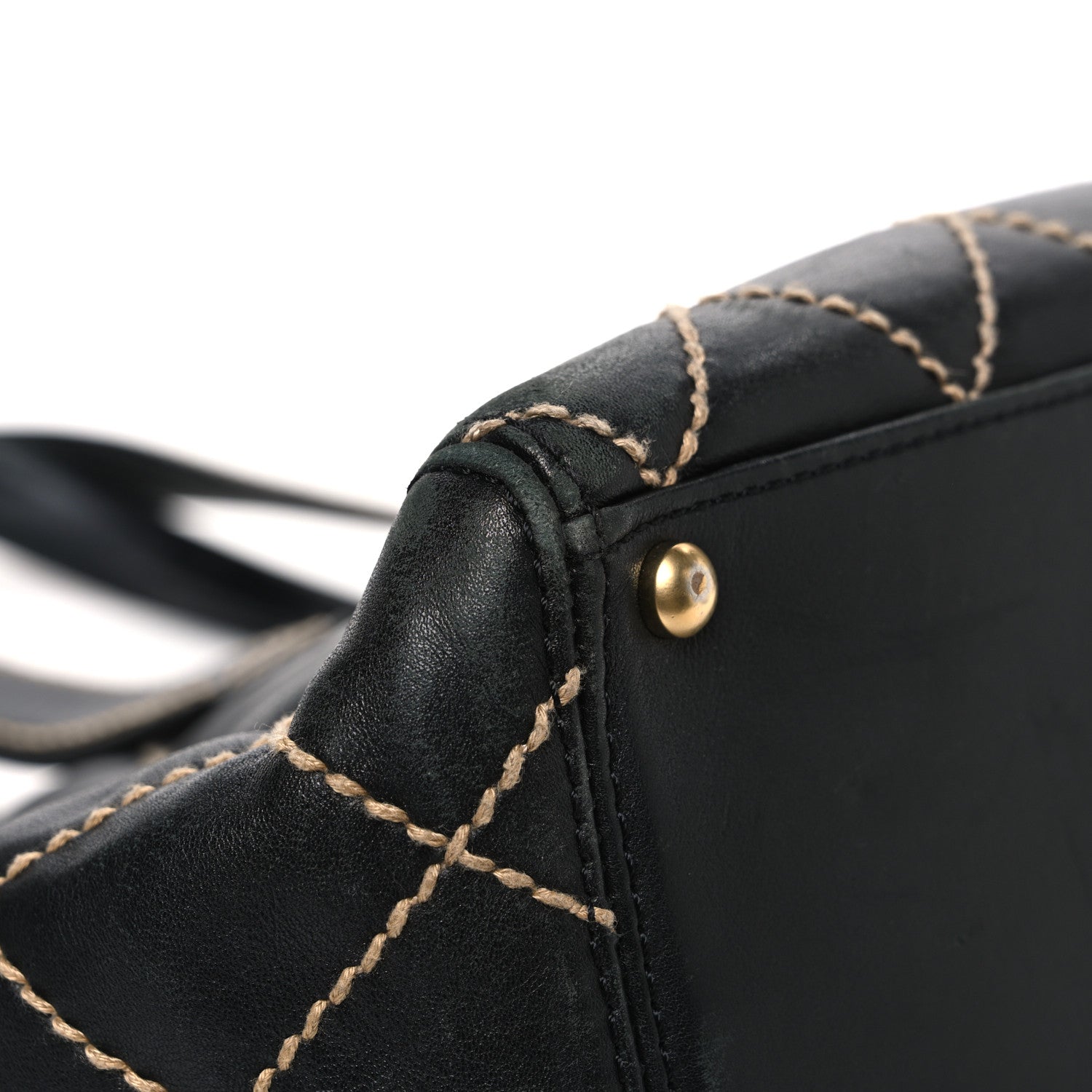 Calfskin Contrast Stitch Surpique Tote Black