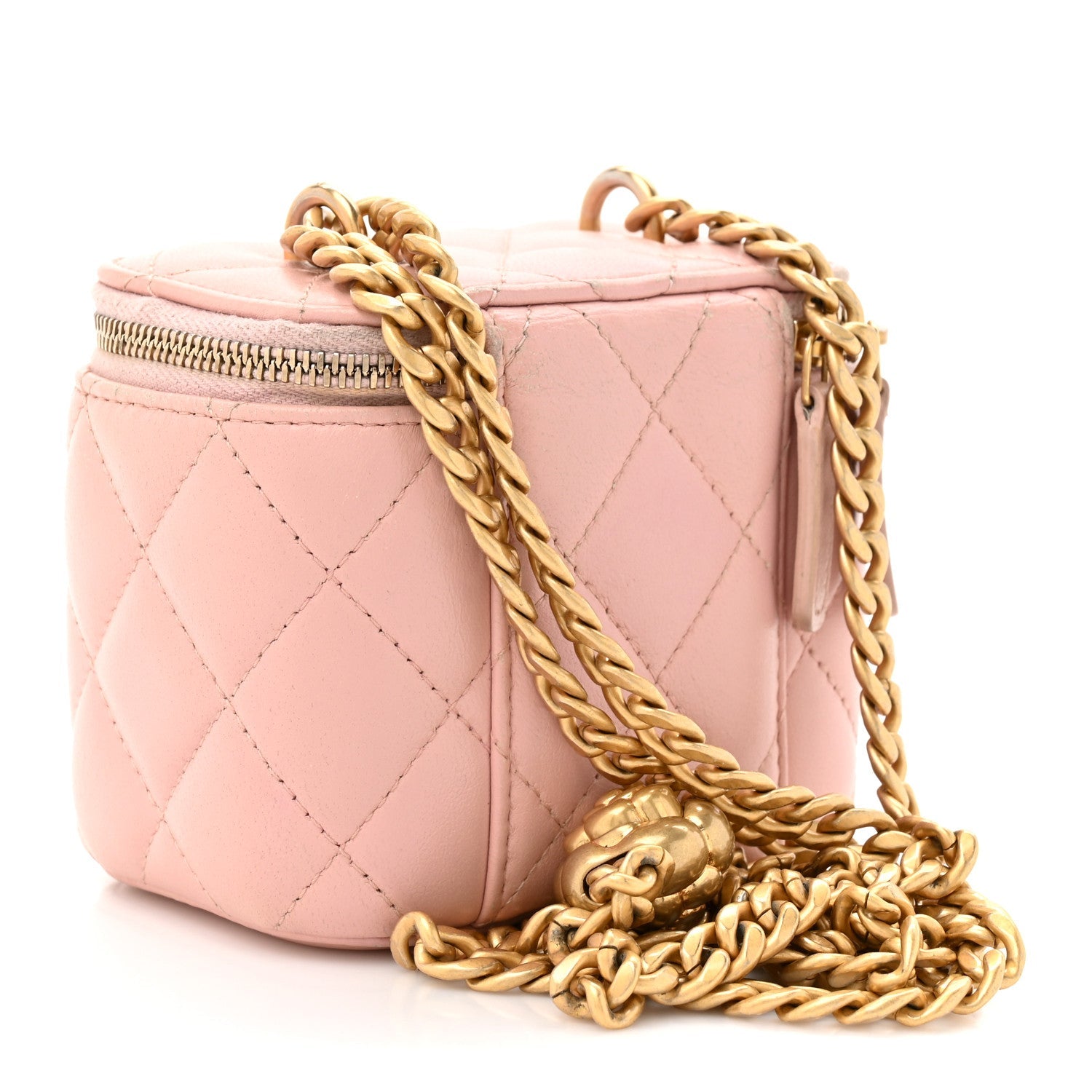 Lambskin Quilted Mini Sweet Camellia Vanity Case With Chain Pink