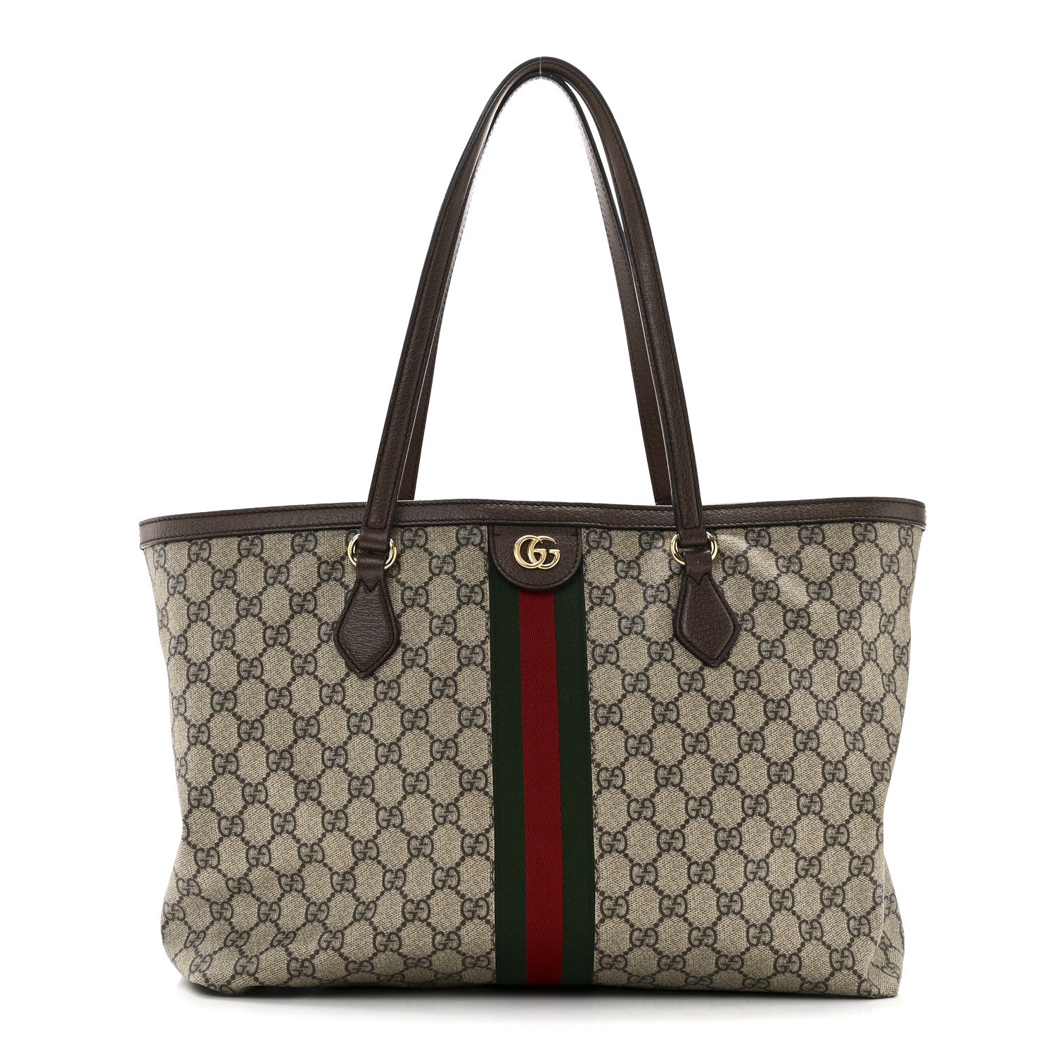 GG Supreme Monogram Textured Calfskin Web Medium Ophidia Shopping Tote Beige Ebony New Acero