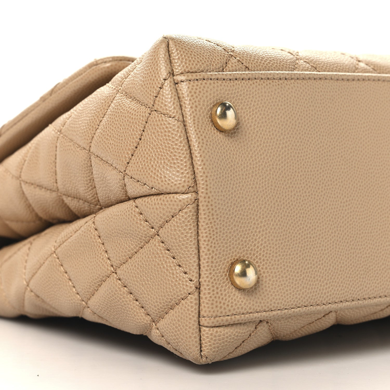 Caviar Quilted Small Coco Handle Flap Beige