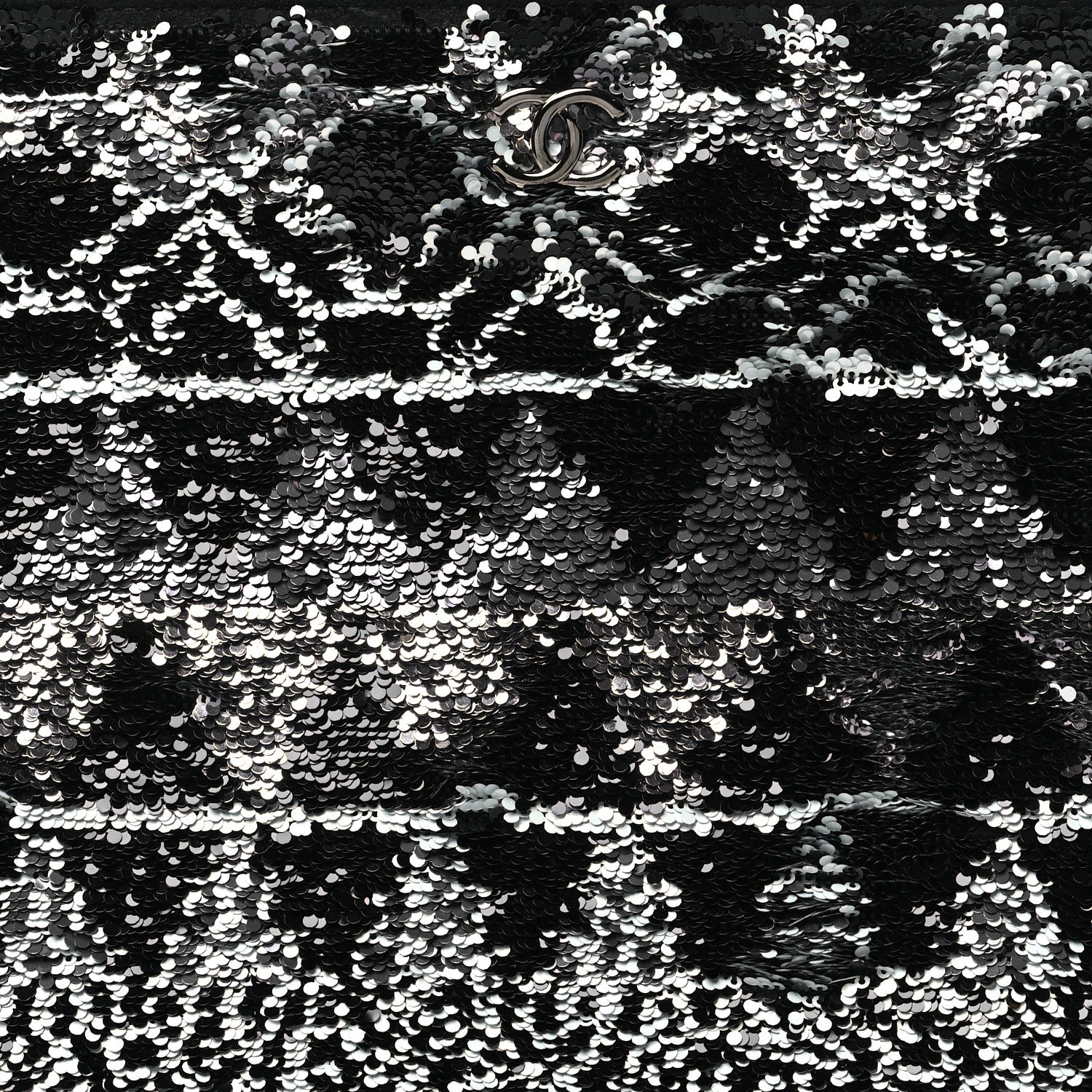 Sequin Wool Quilted Cosmetic Pouch Black Silver