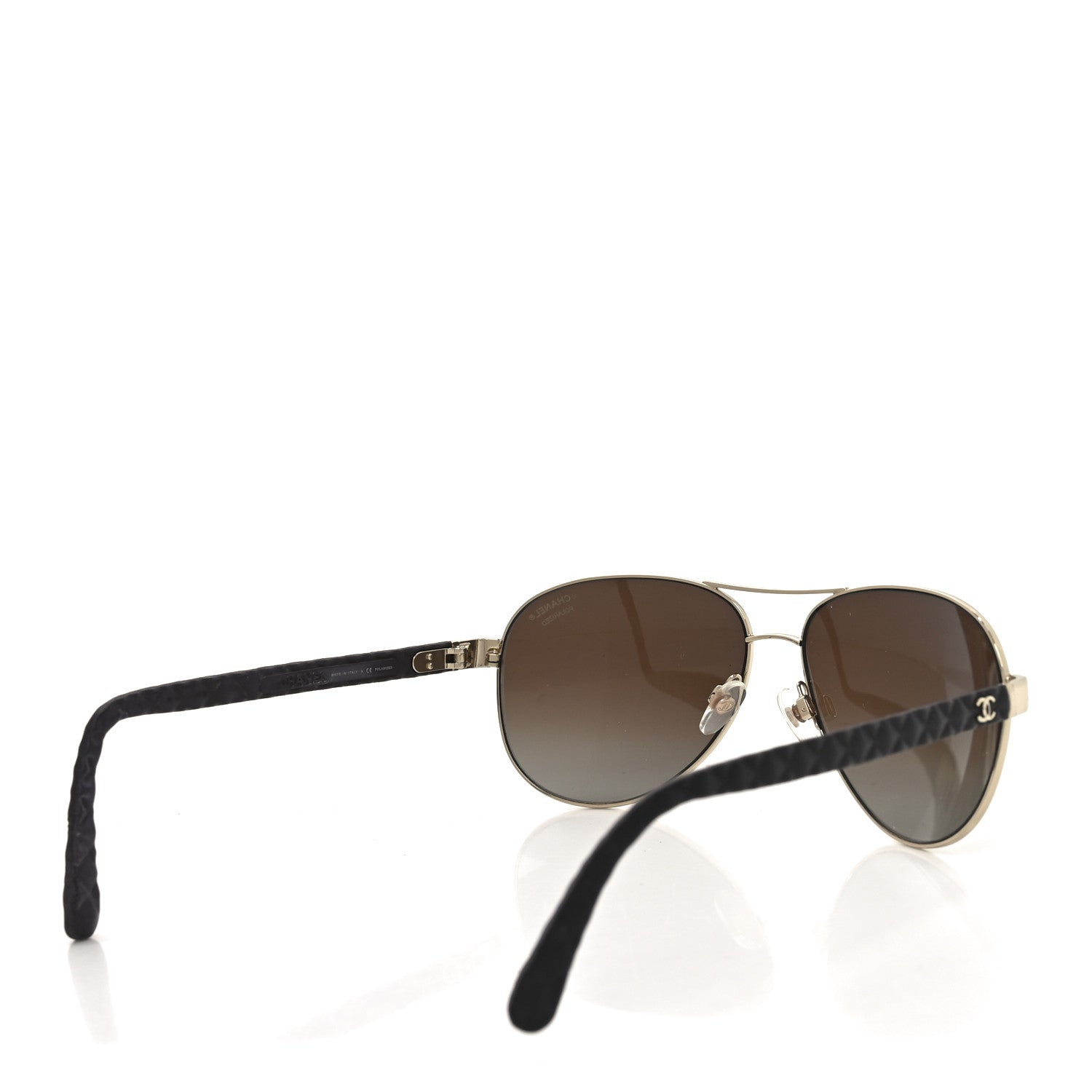 Metal Lambskin Quilted CC Pilot Summer Aviator Sunglasses 4204-Q Gold Brown