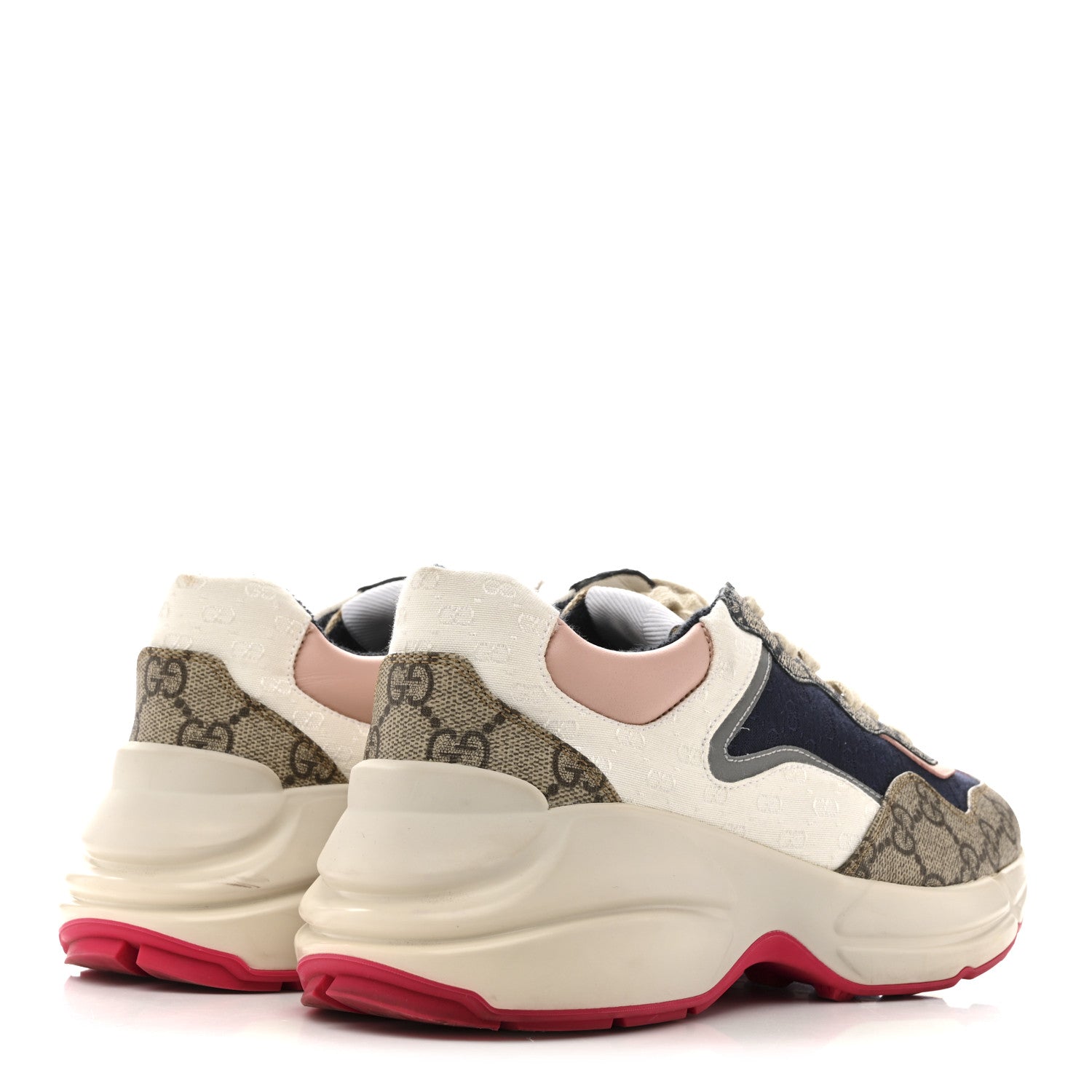 GG Supreme Monogram Mix Monogram Womens Rhyton Sneakers 37.5 London Blue Beige Pale Pink