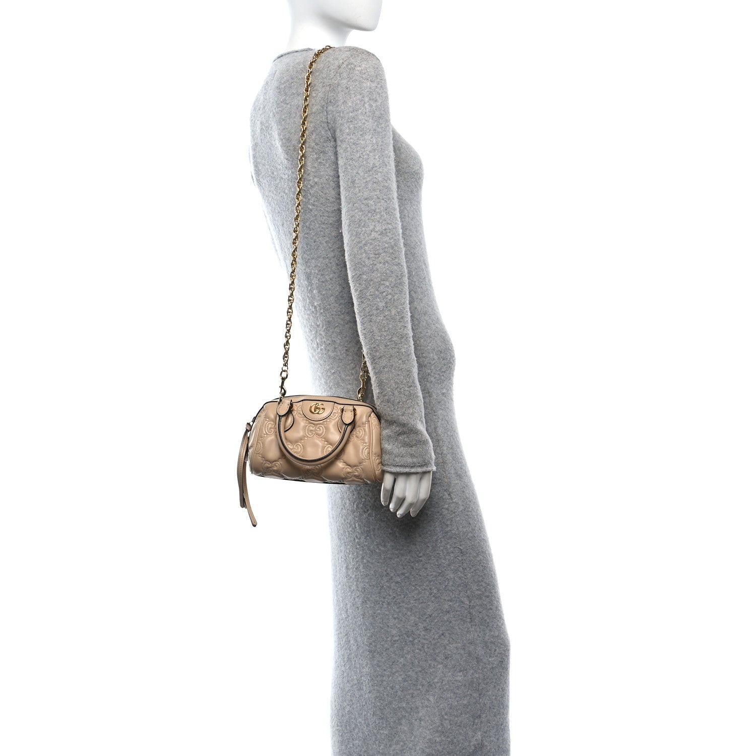 Calfskin GG Matelasse Mini Bowler Bag Naturale