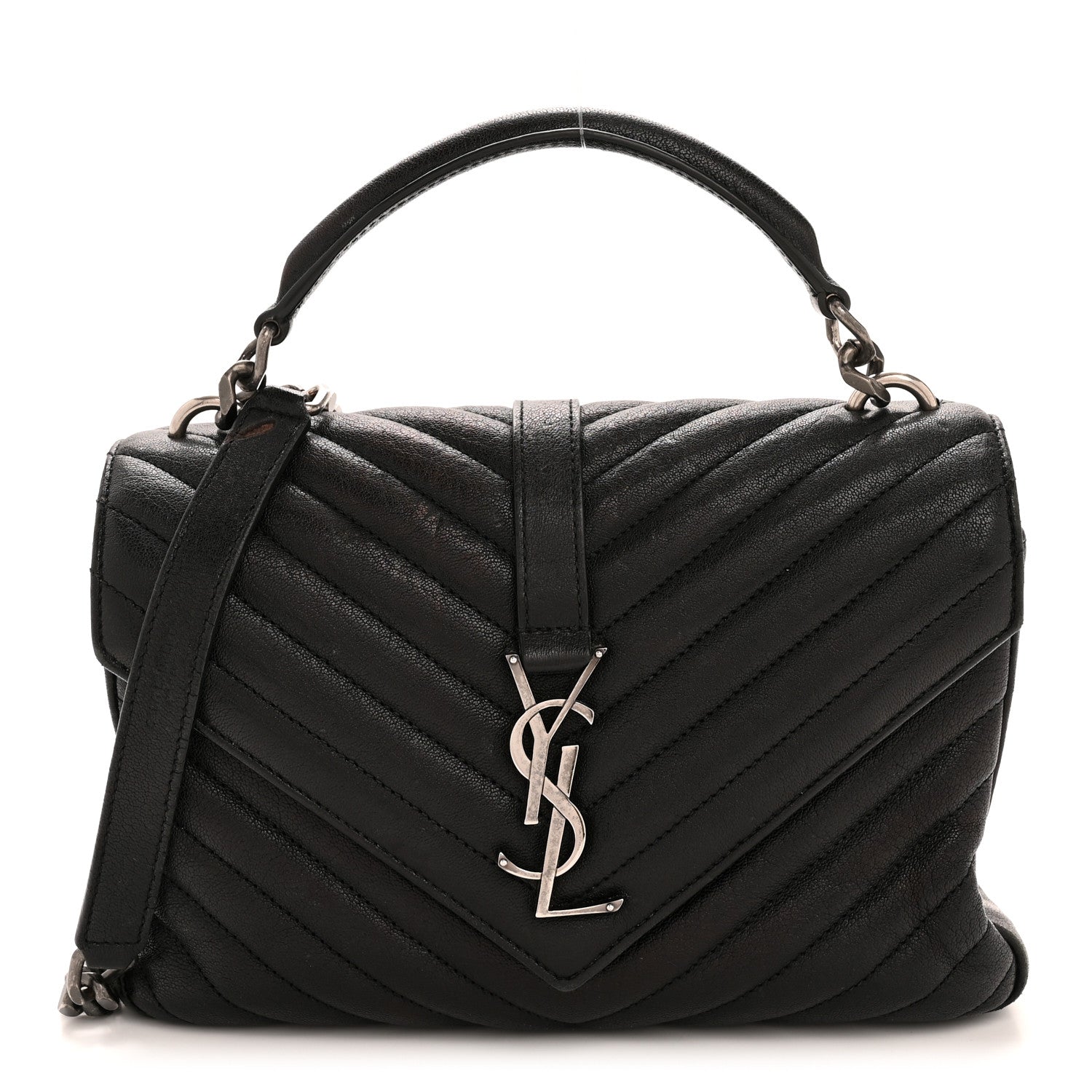Sheepskin Matelasse Chevron Monogram Medium College Bag Black
