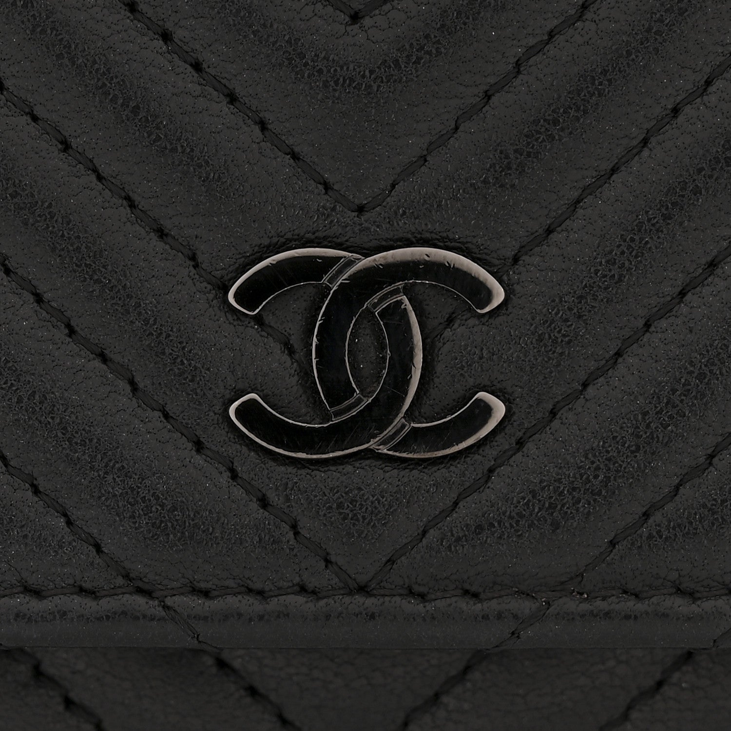 Lambskin Chevron Quilted Wallet On Chain WOC So Black