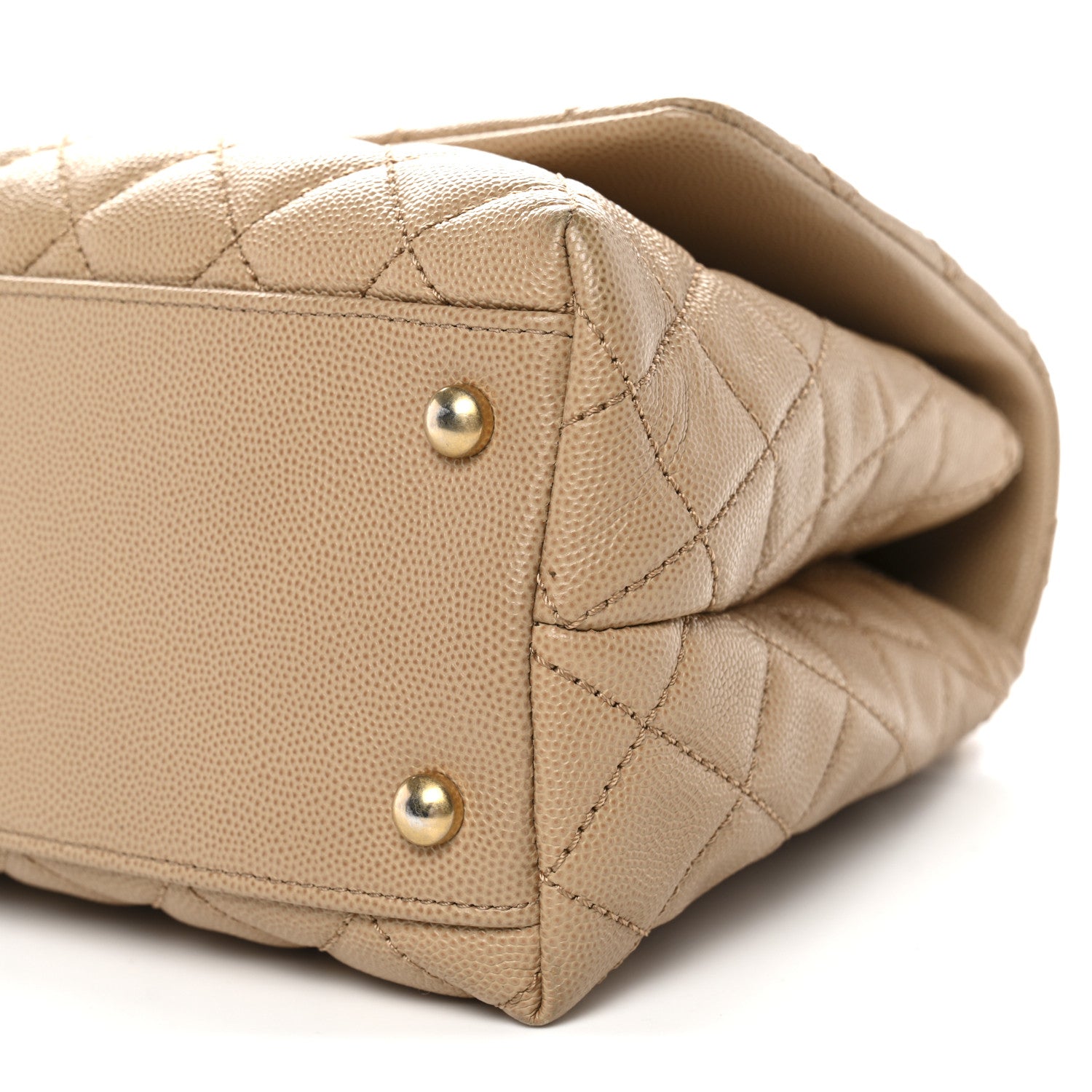 Caviar Quilted Small Coco Handle Flap Beige