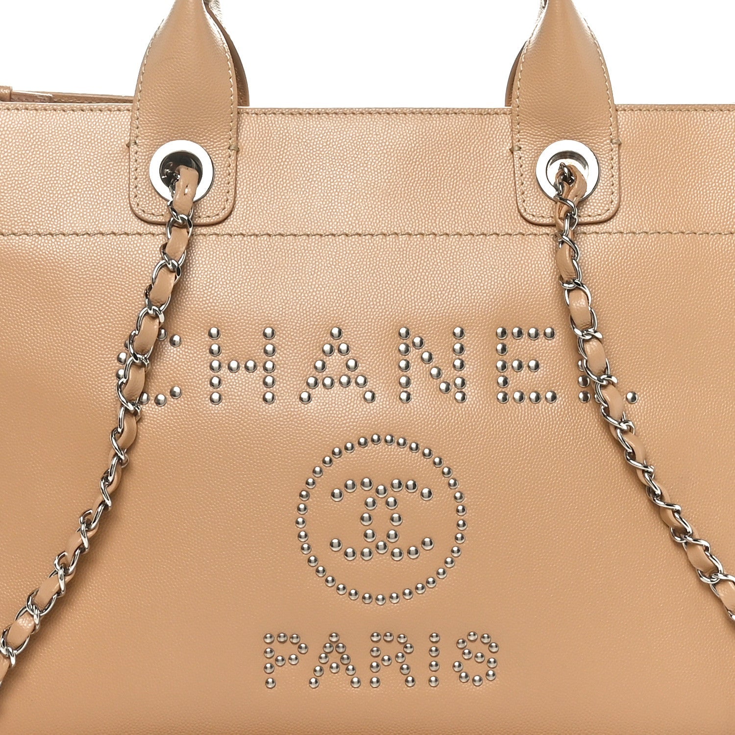 Caviar Small Studded Deauville Tote Beige