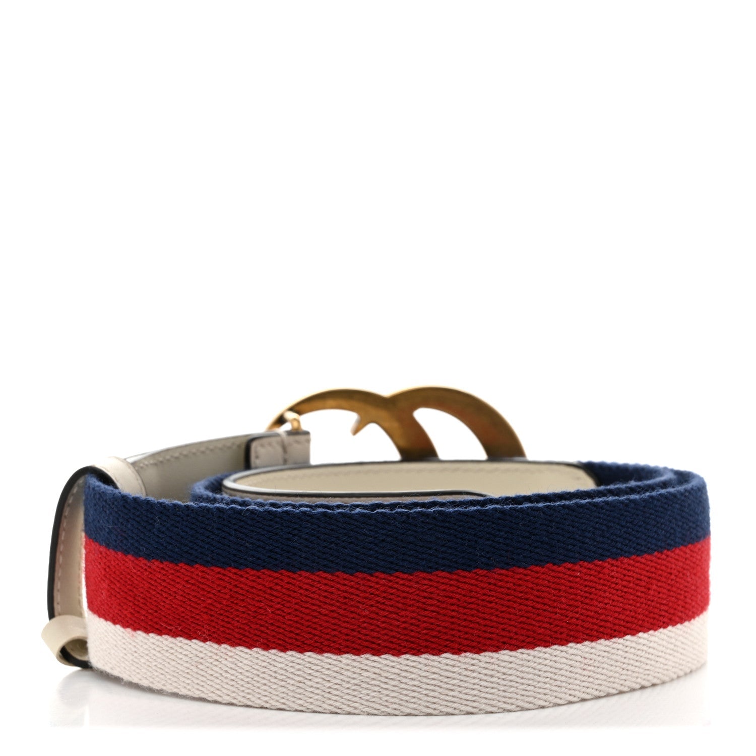 Nylon Calfskin Sylvie Web Double G 40mm Belt 80 32 Mystic White Hibiscus Red Maritime