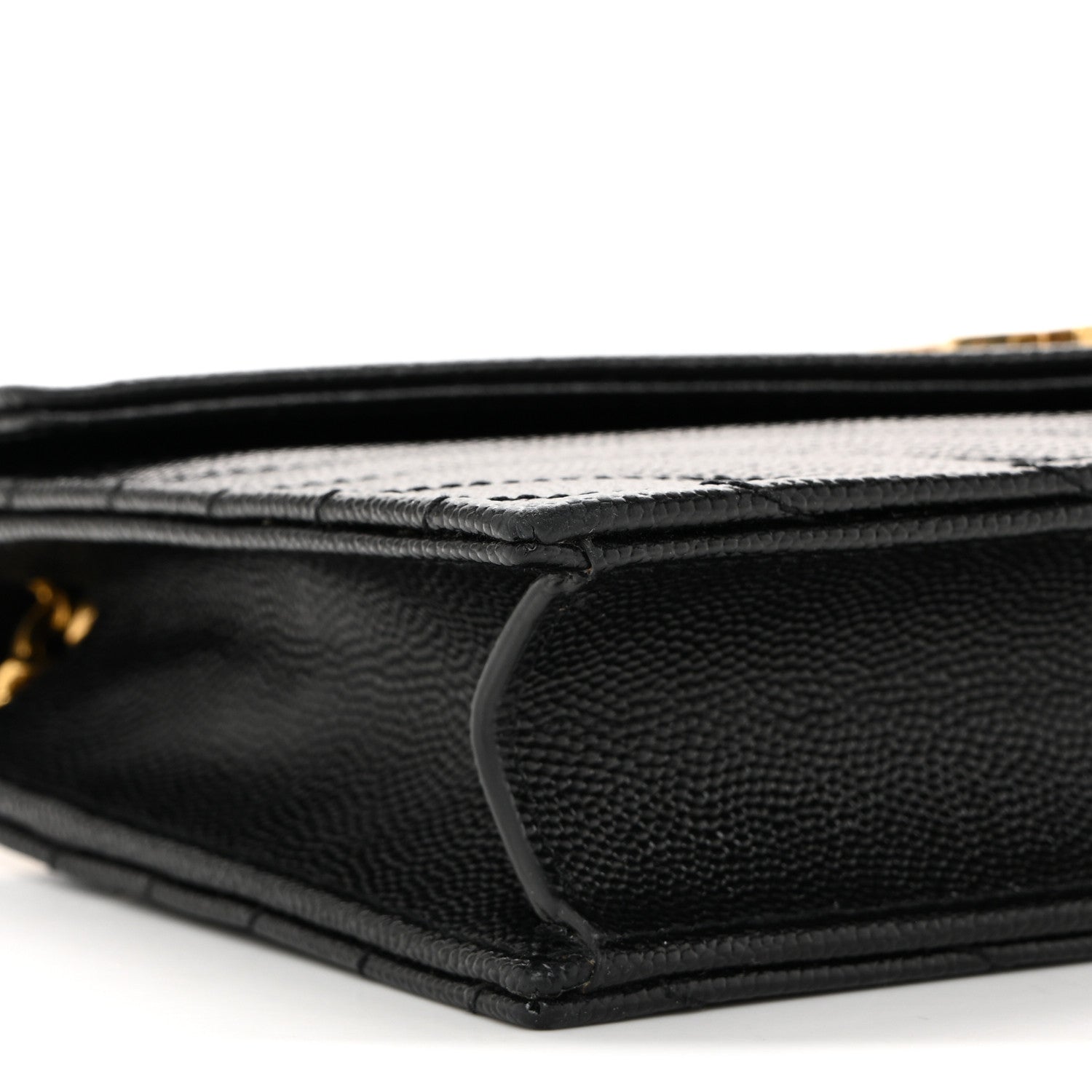 Grain De Poudre Matelasse Chevron Monogram Envelope Chain Wallet Black