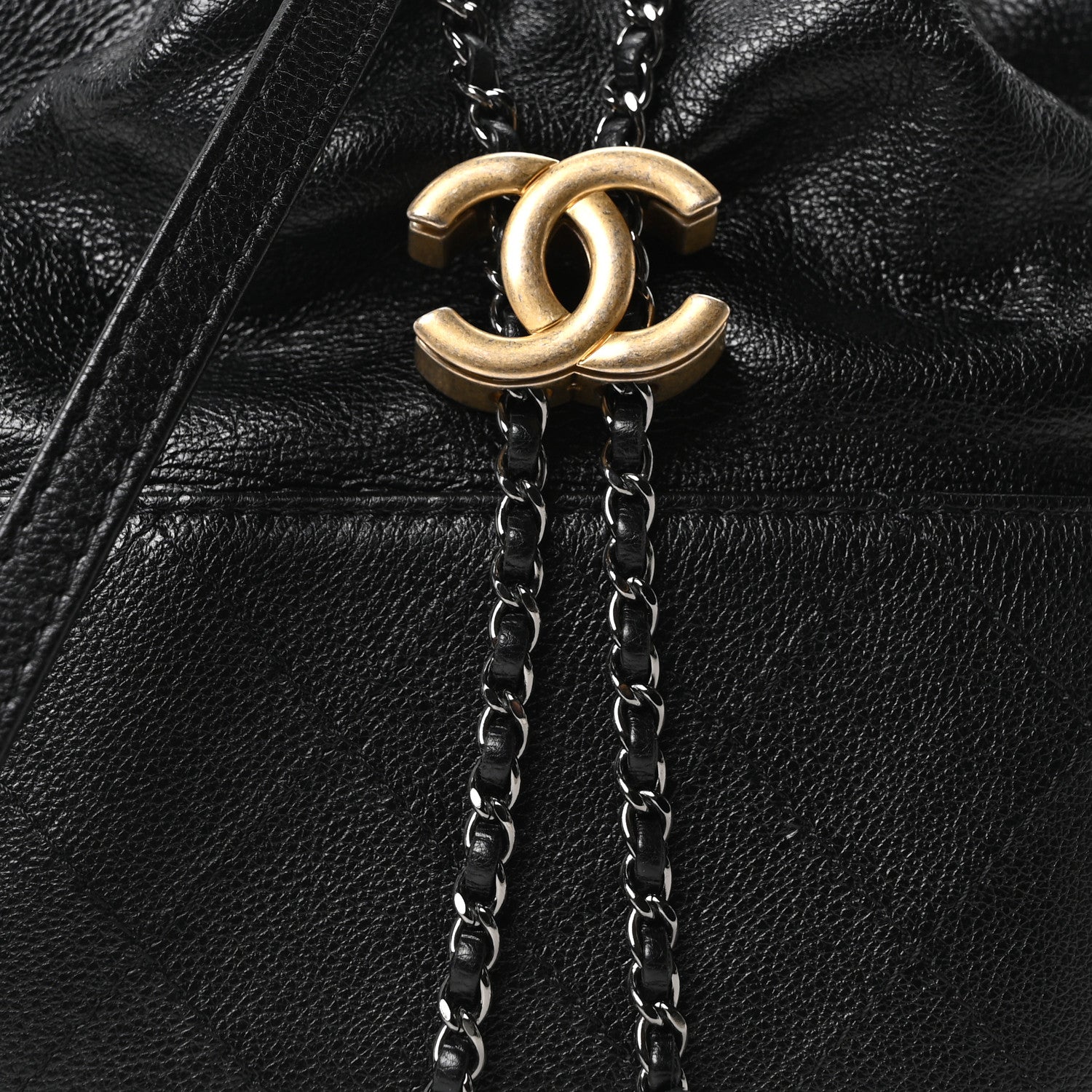 Aged Calfskin Quilted Small Gabrielle Bucket Black