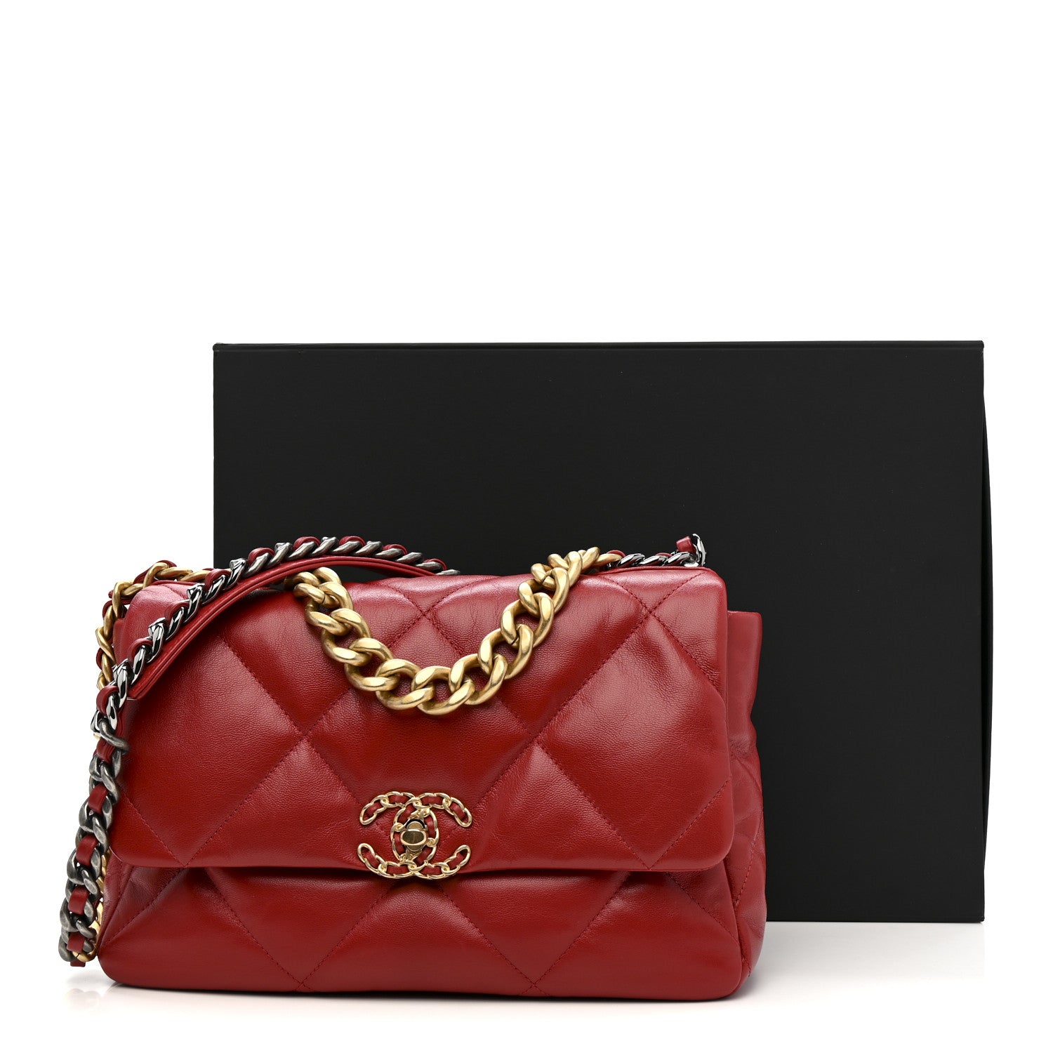 Goatskin Quilted Large Chanel 19 Flap Red