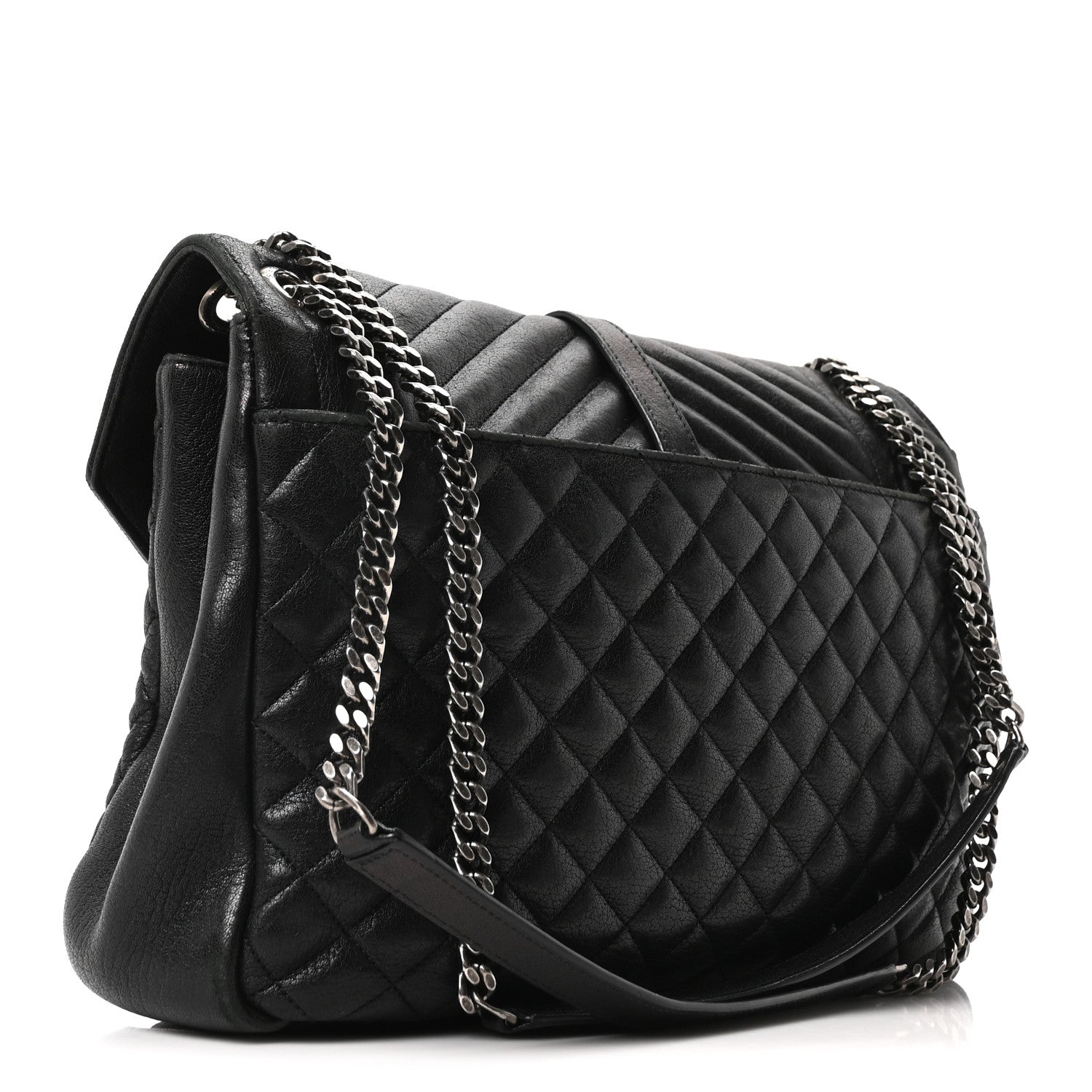 Calfskin Mixed Matelasse Triquilt Large Monogram Satchel Black