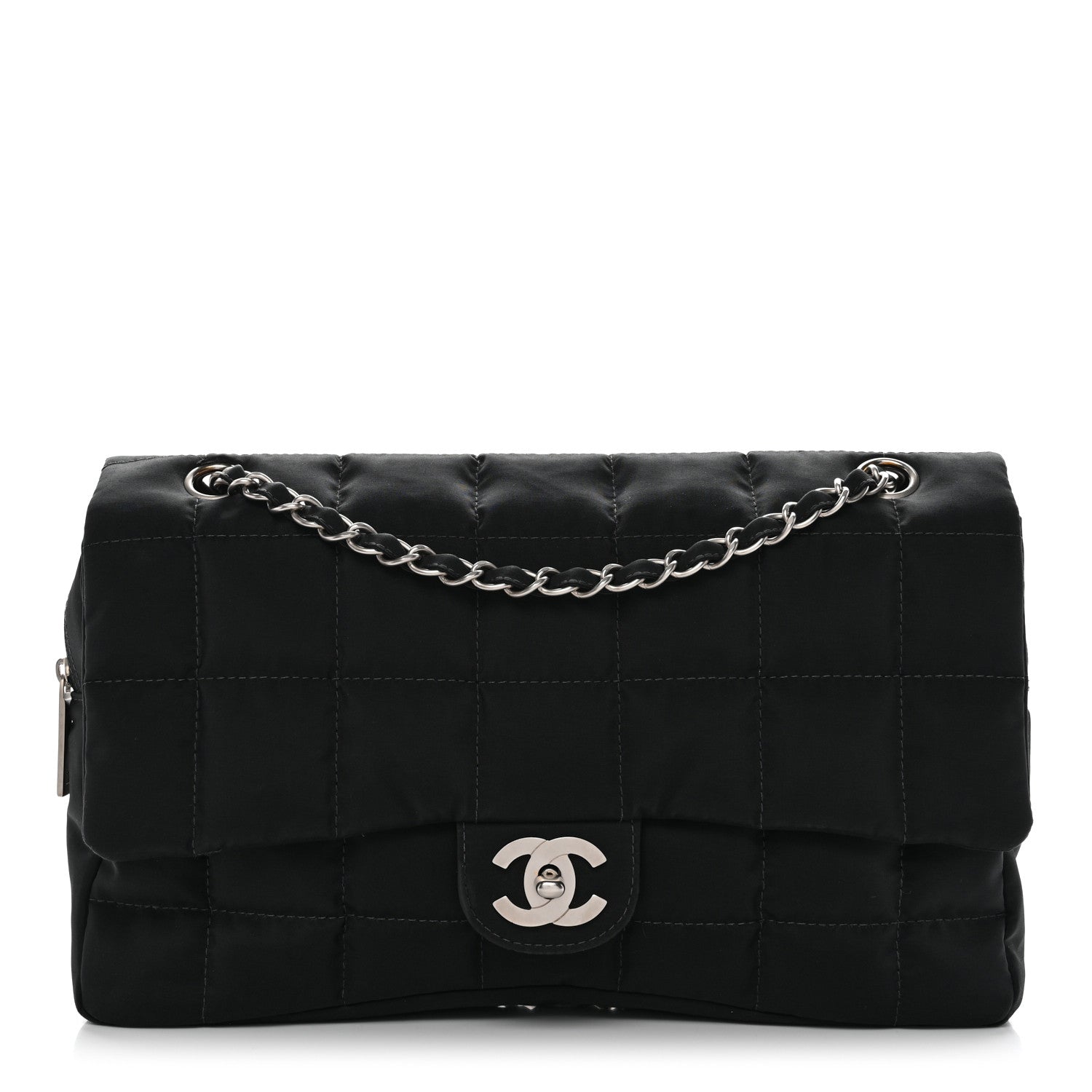 Nylon Square Quilted Flap Black