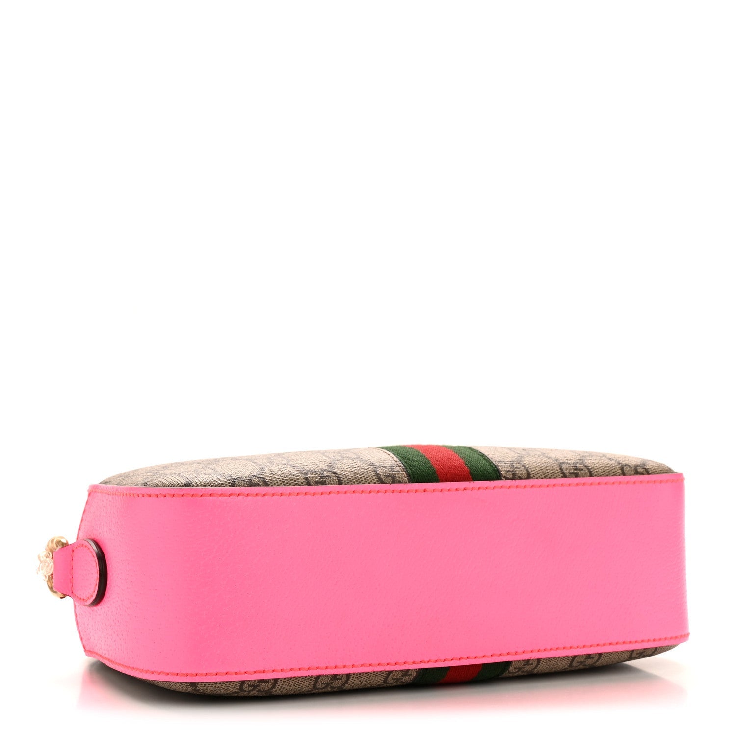 GG Supreme Monogram Textured Dollar Calfskin Web Ophidia Small Crossbody Bag Beige Ebony Fuchsia