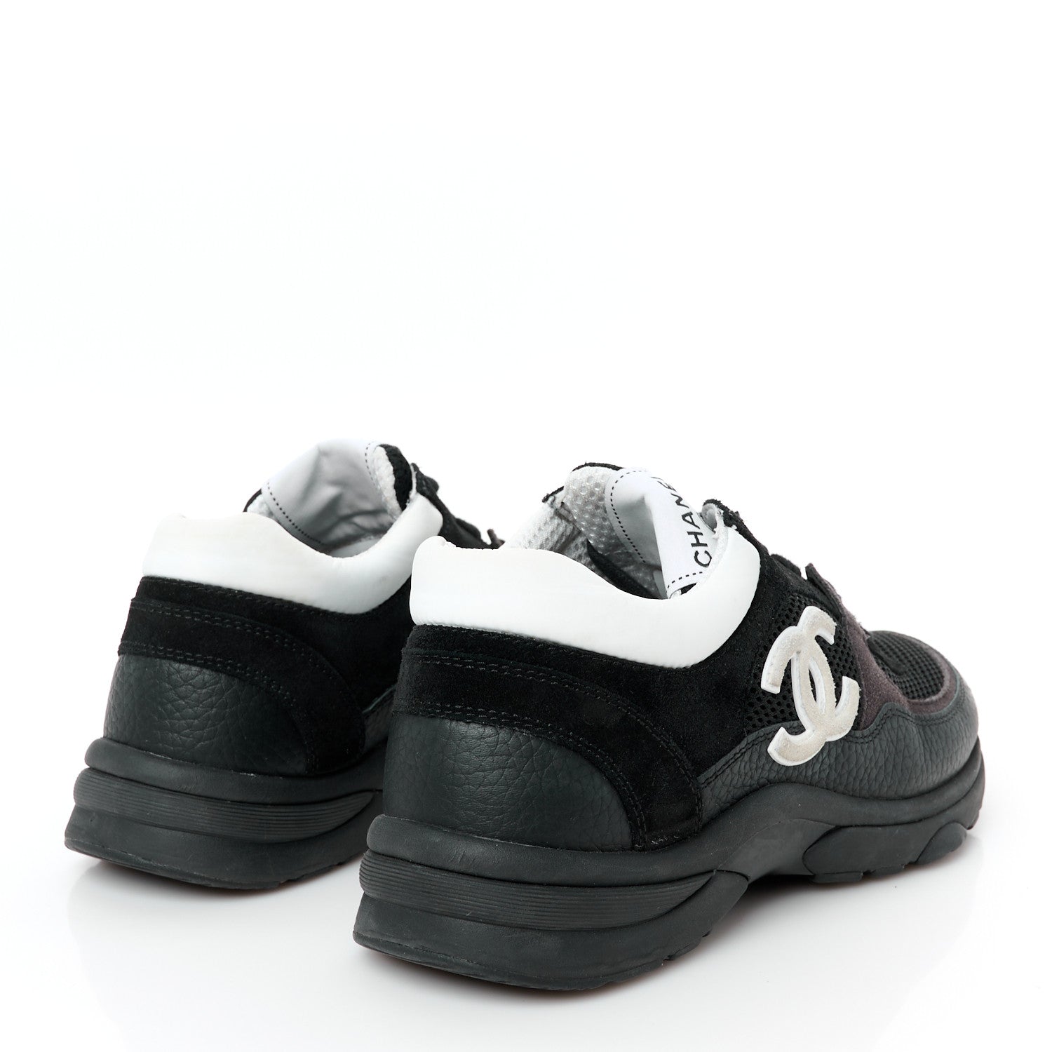 Mesh Suede Grained Calfskin Womens CC Sneakers 37.5 Black White