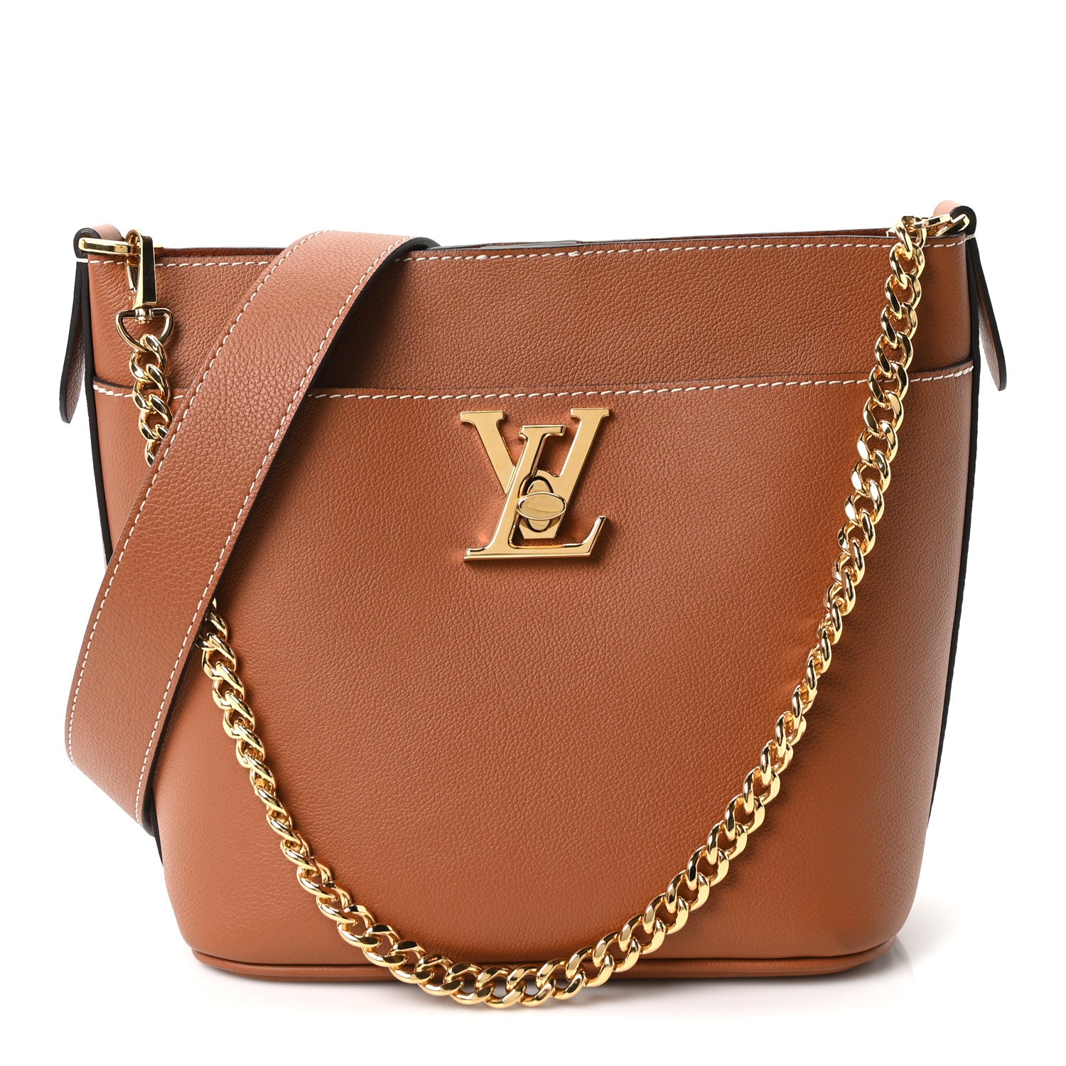 Calfskin Lock and Walk Bucket Cognac
