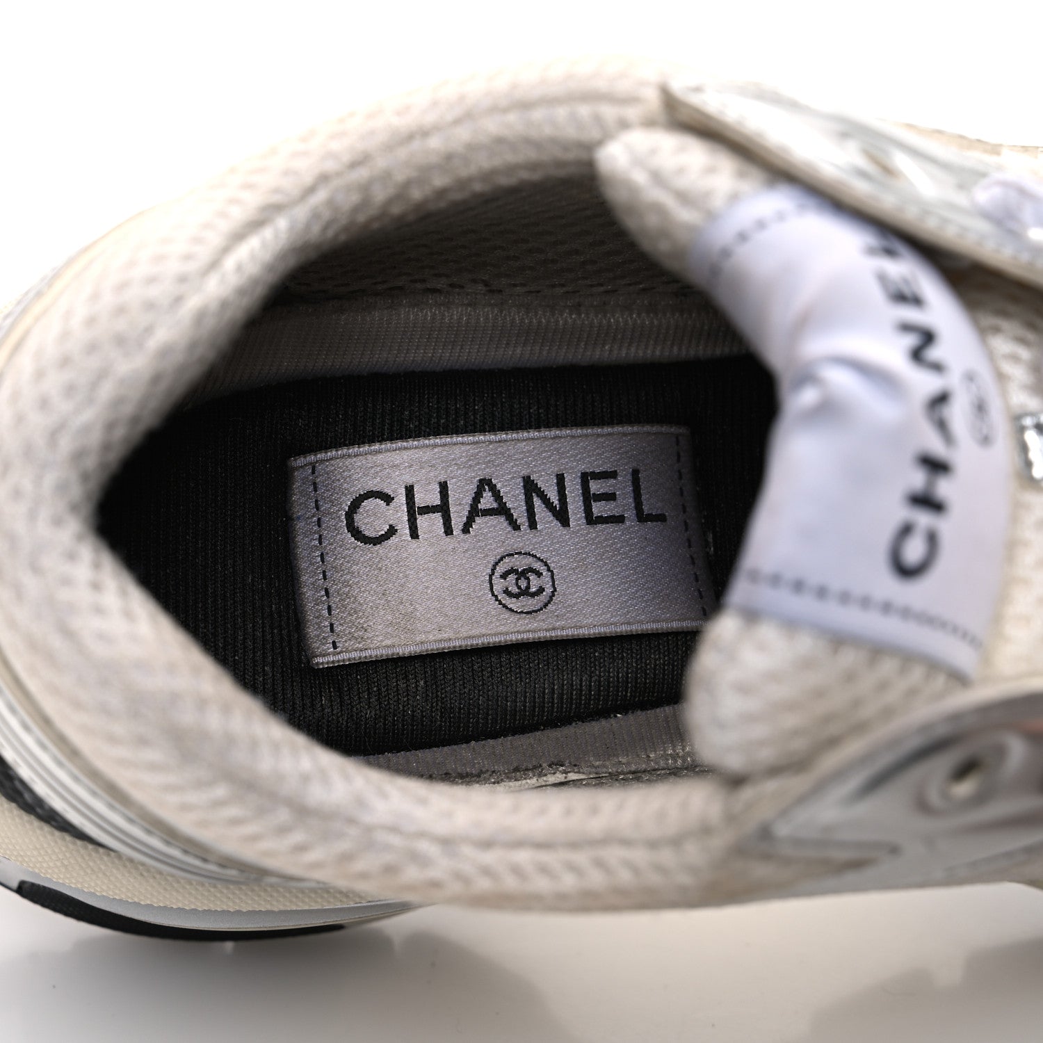 Fabric Laminated Calfskin Stretch CC Sneakers 37 White Silver