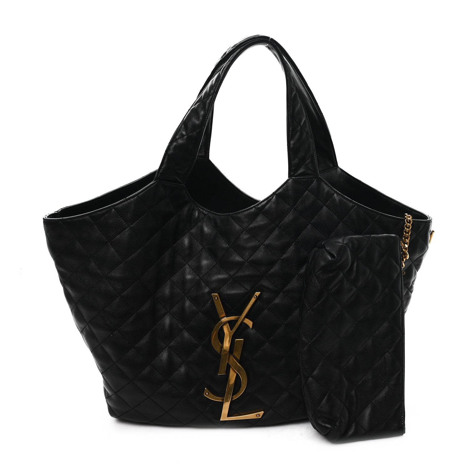 Lambskin Quilted Maxi Icare Shopping Tote Black