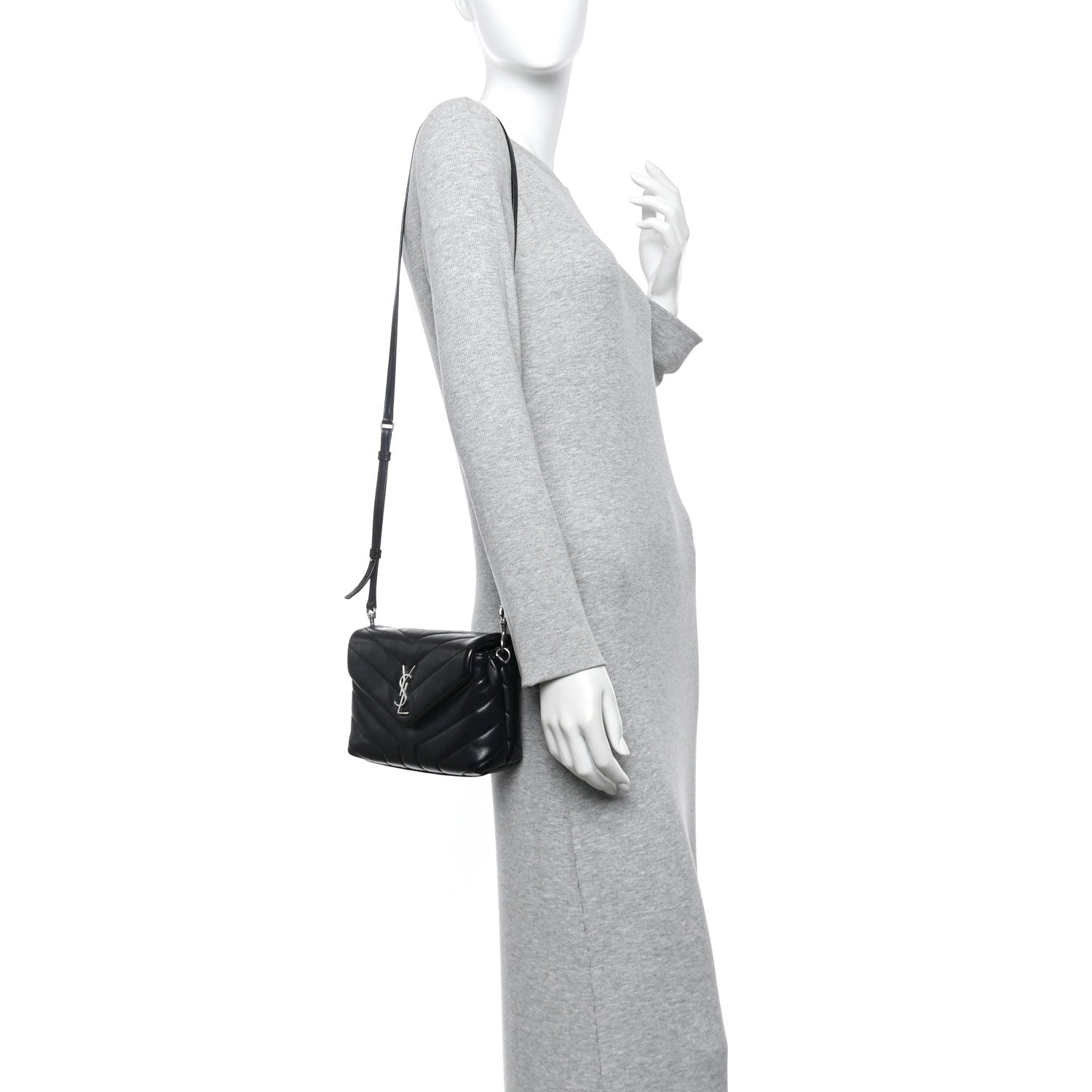 Calfskin Y Quilted Monogram Toy Loulou Crossbody Bag Black