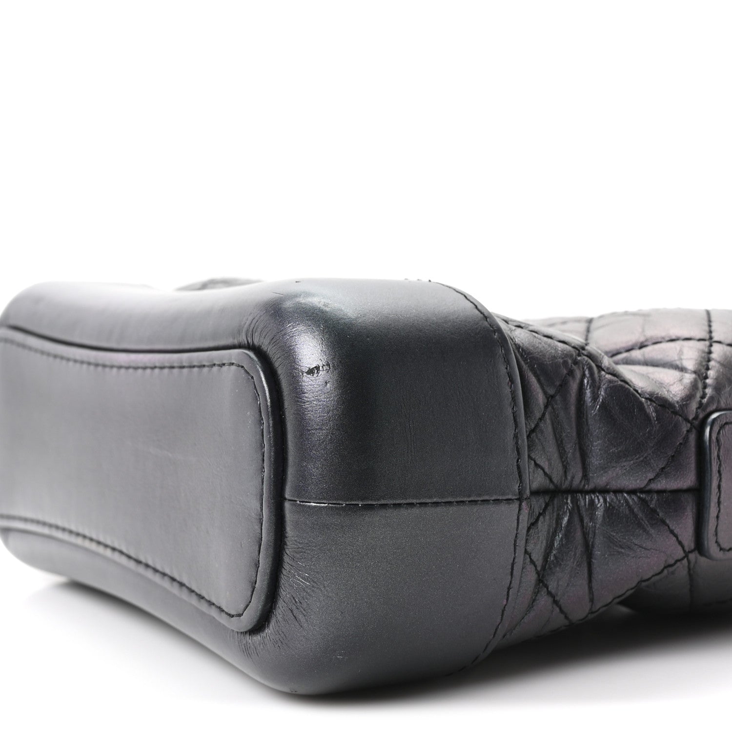 Iridescent Aged Calfskin Quilted Small Gabrielle Hobo Black