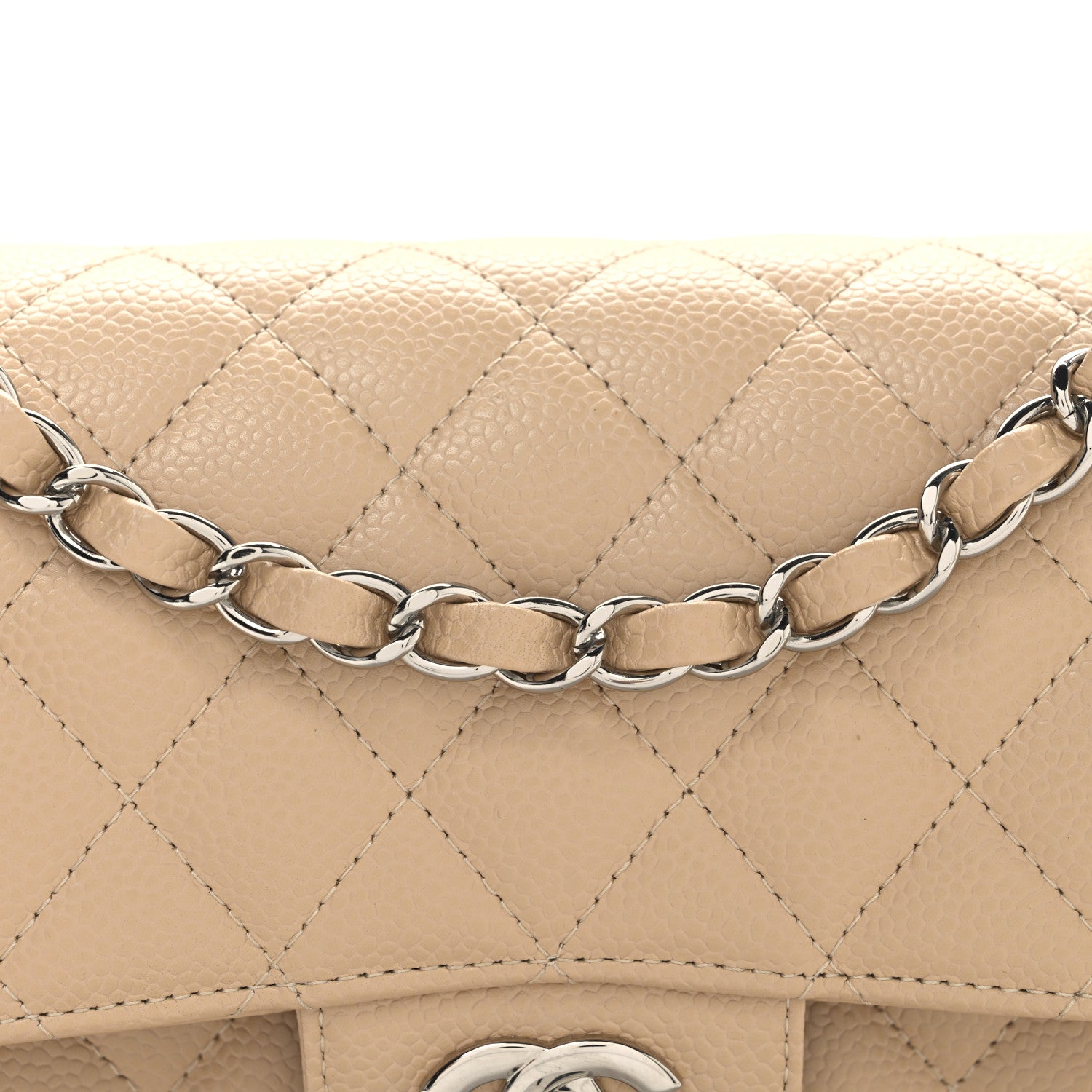 Caviar Quilted Small Double Flap Beige