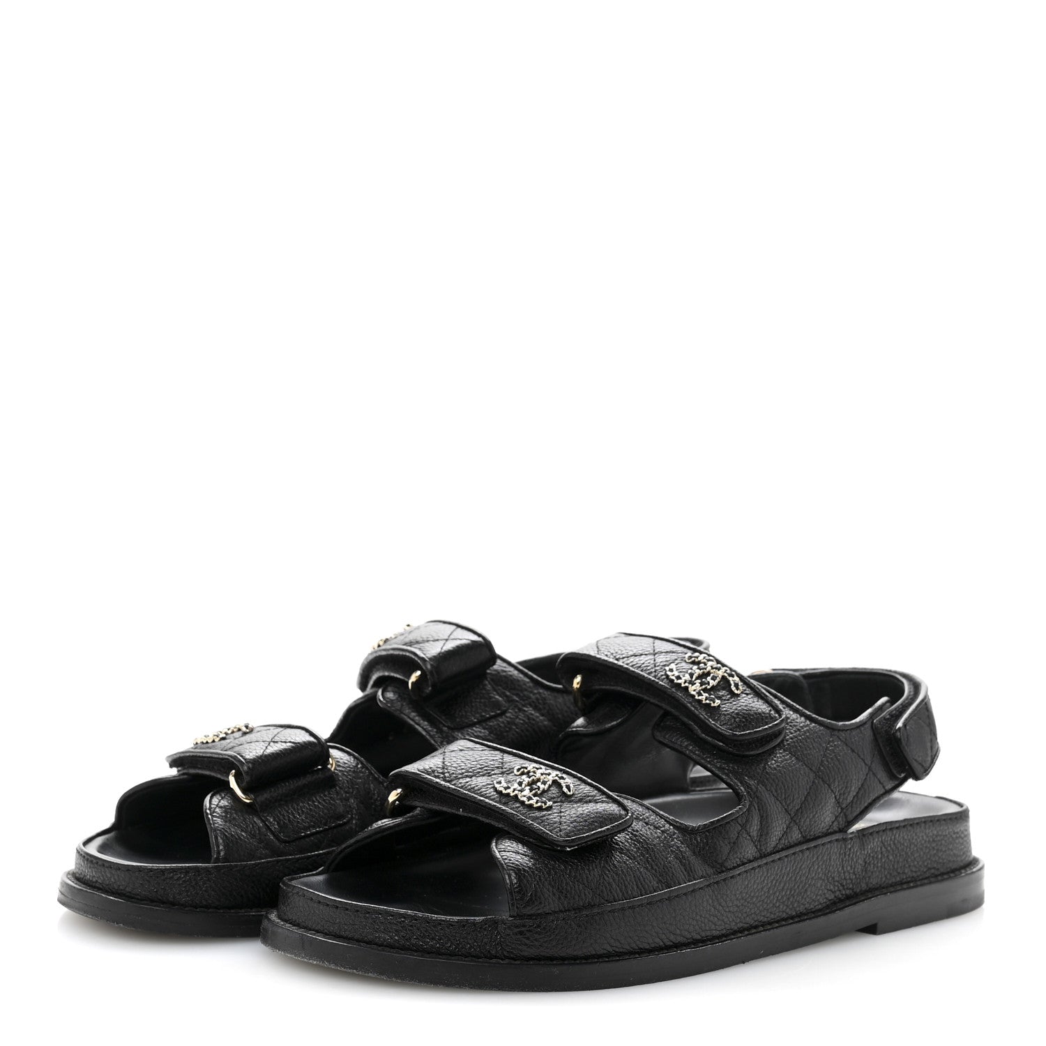 Grained Calfskin Velcro Dad Sandals 37.5 Black