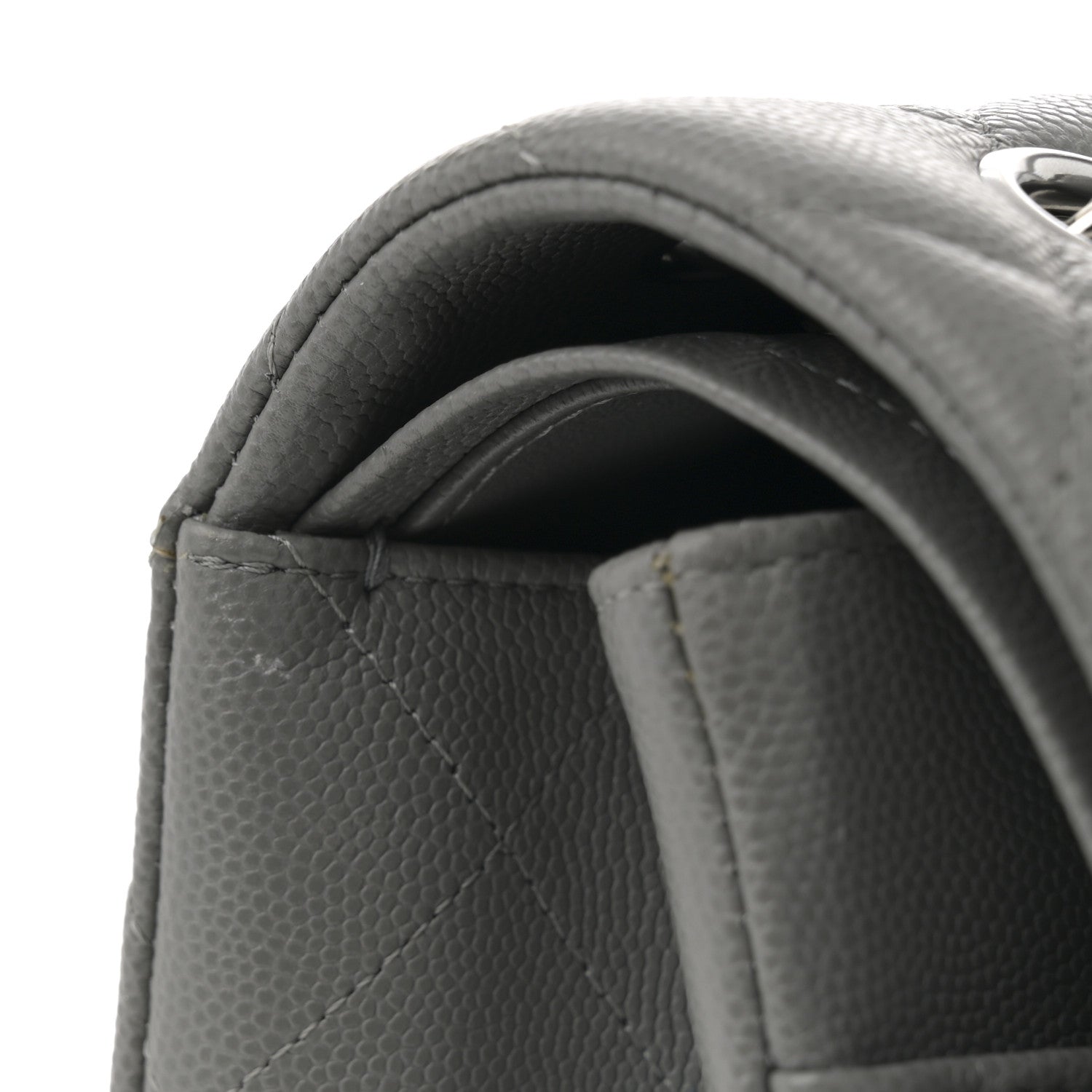 Caviar Quilted Jumbo Double Flap Grey