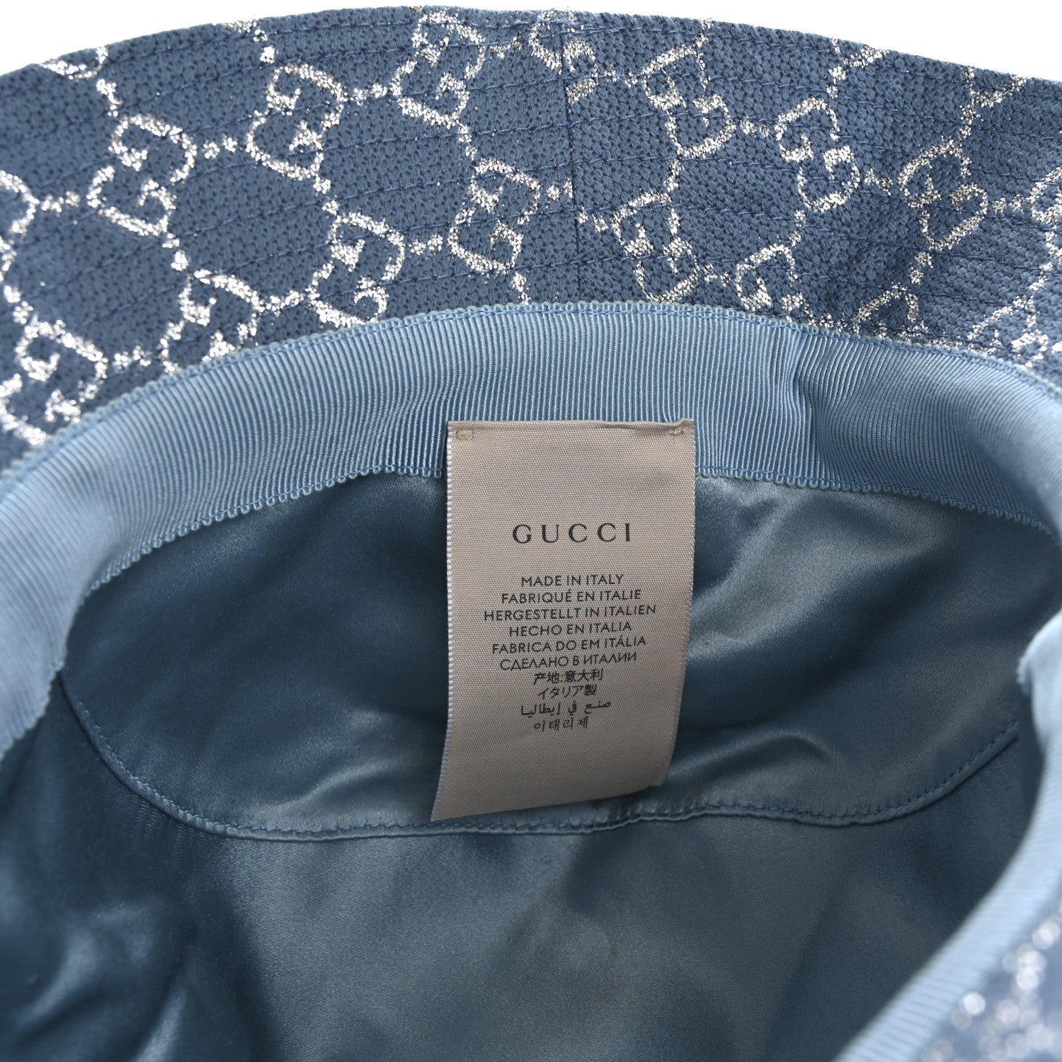 Canvas Lame GG Monogram Bucket Hat S Light Blue Silver