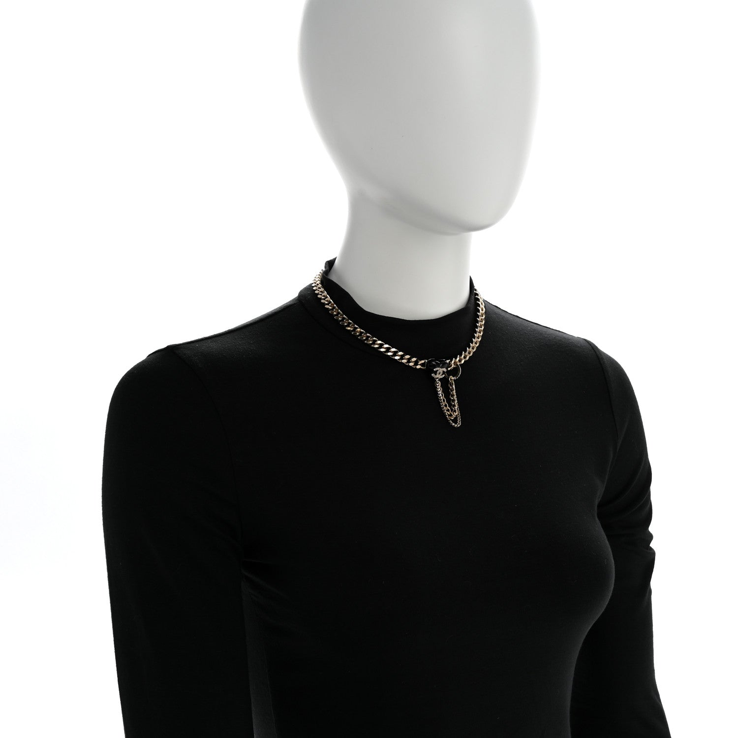 Metal Resin Crystal CC Heart Chain Choker Necklace Gold Black