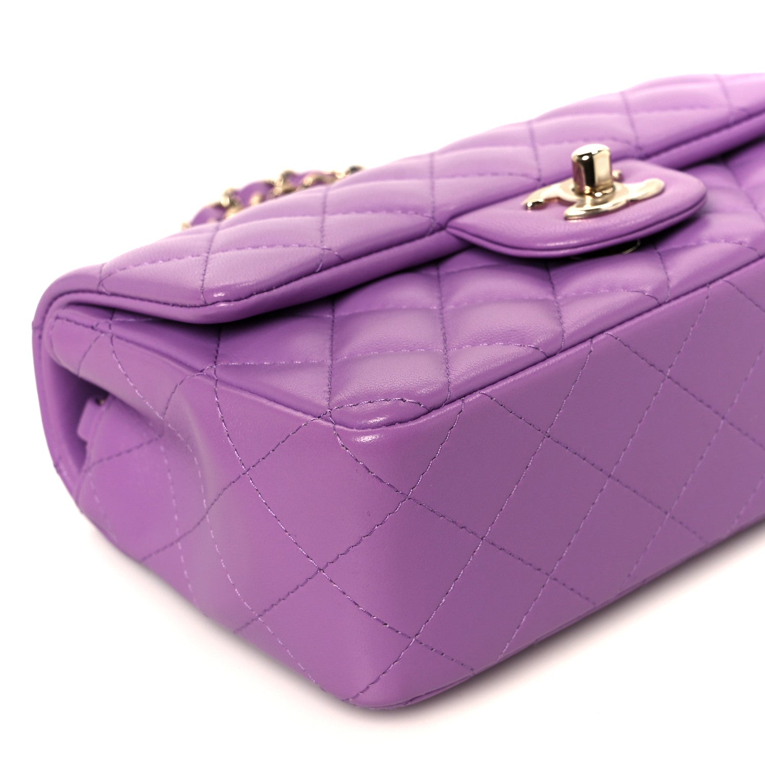 Lambskin Quilted Mini Rectangular Flap Purple
