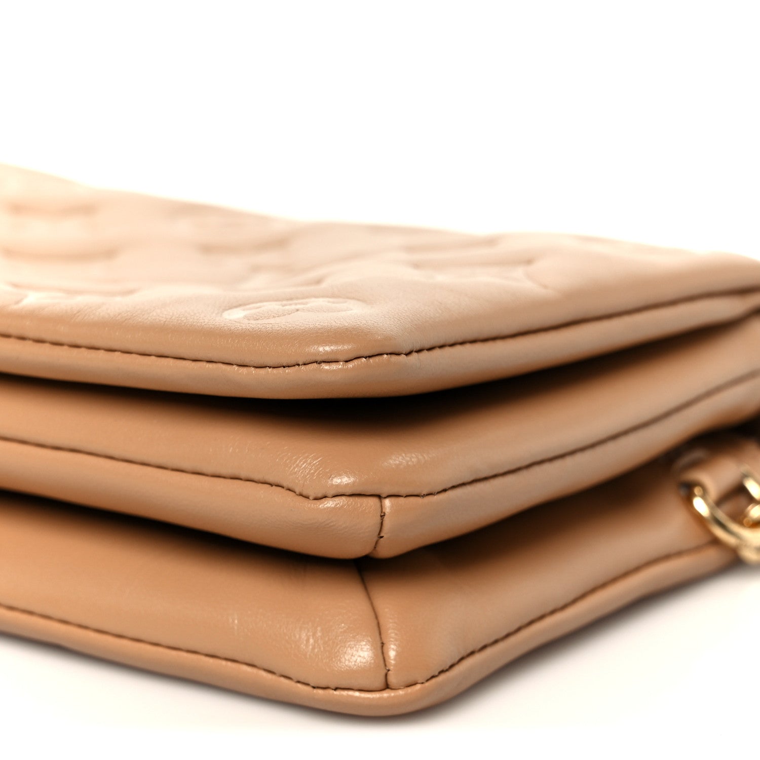 Lambskin Embossed Monogram Pochette Coussin Camel