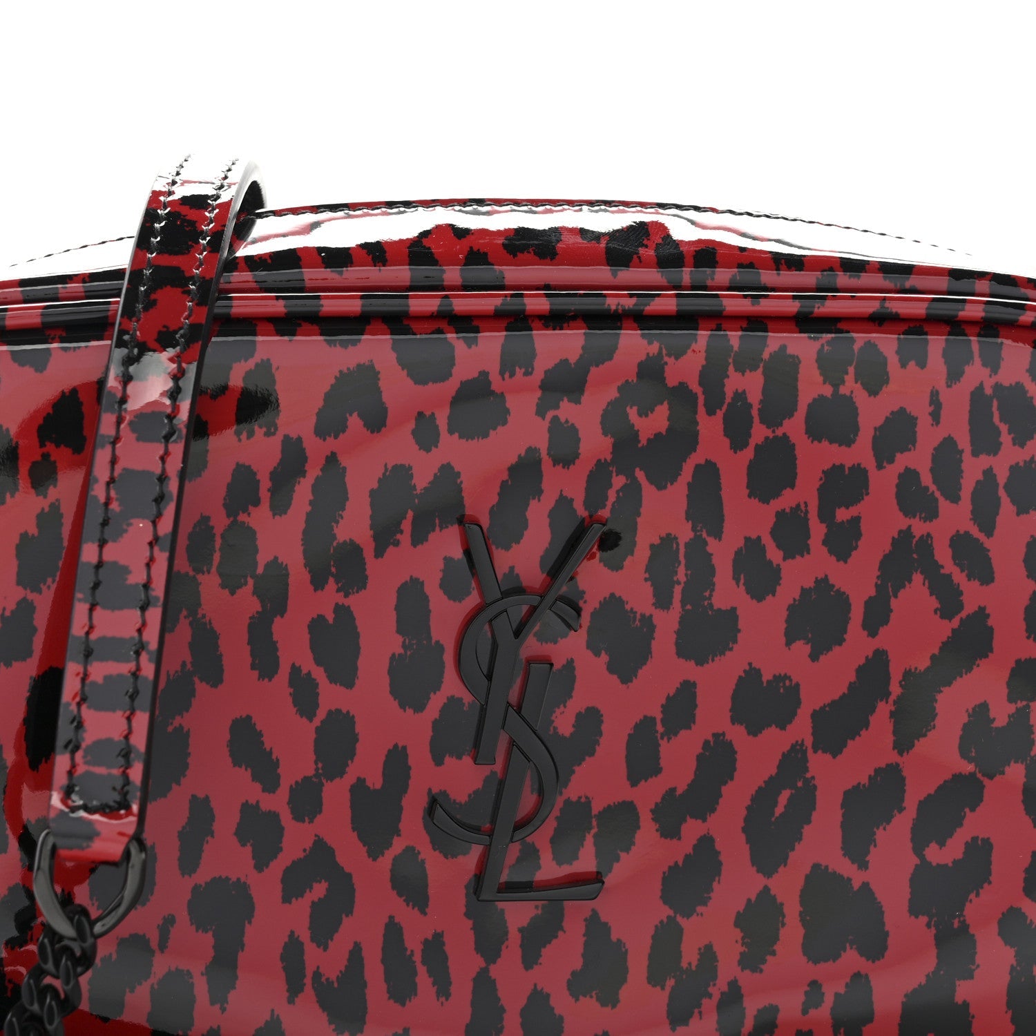 Patent Calfskin Leopard Print Monogram Mini Lou Camera Bag Red