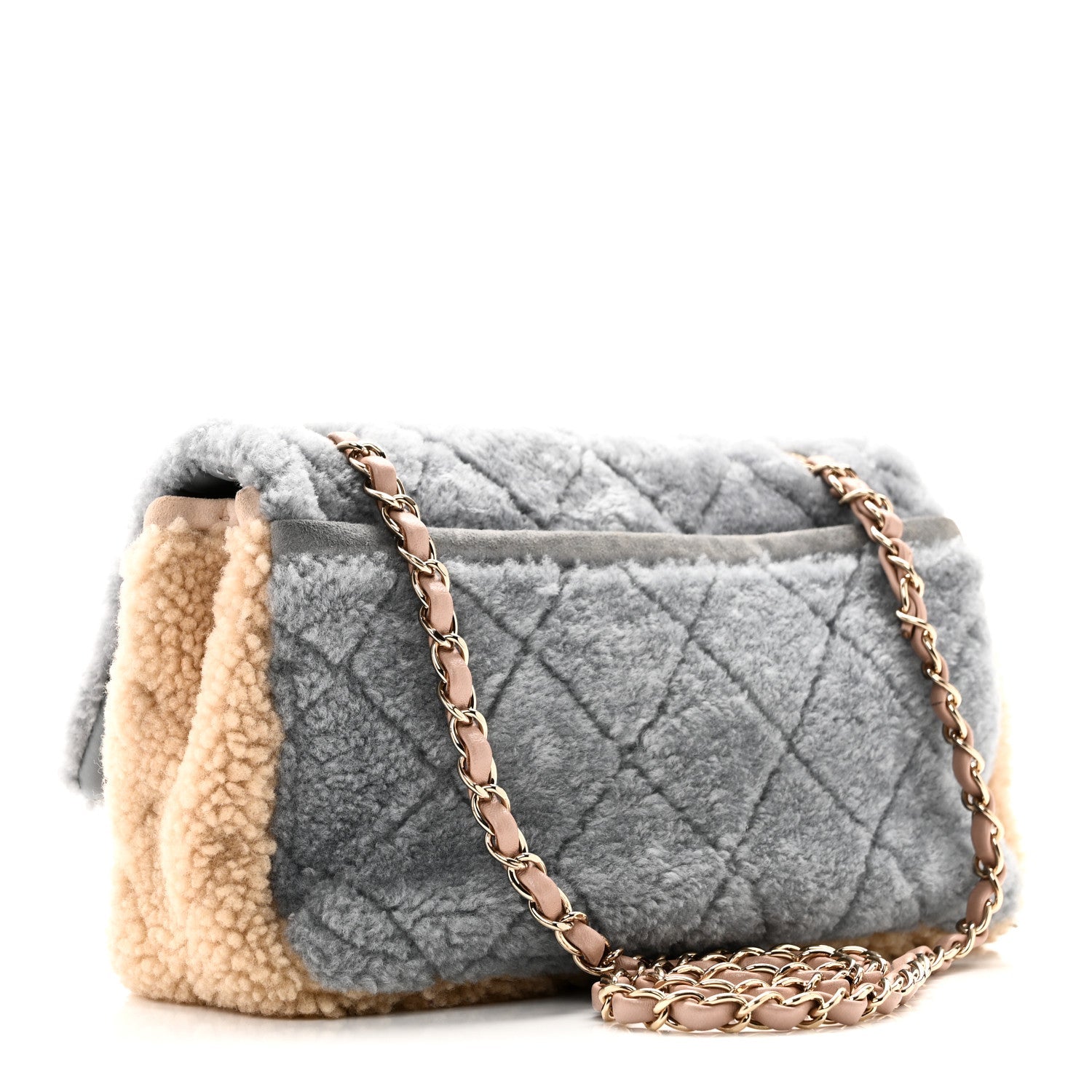 Shearling Sheepskin Single Flap Gray Pink Beige