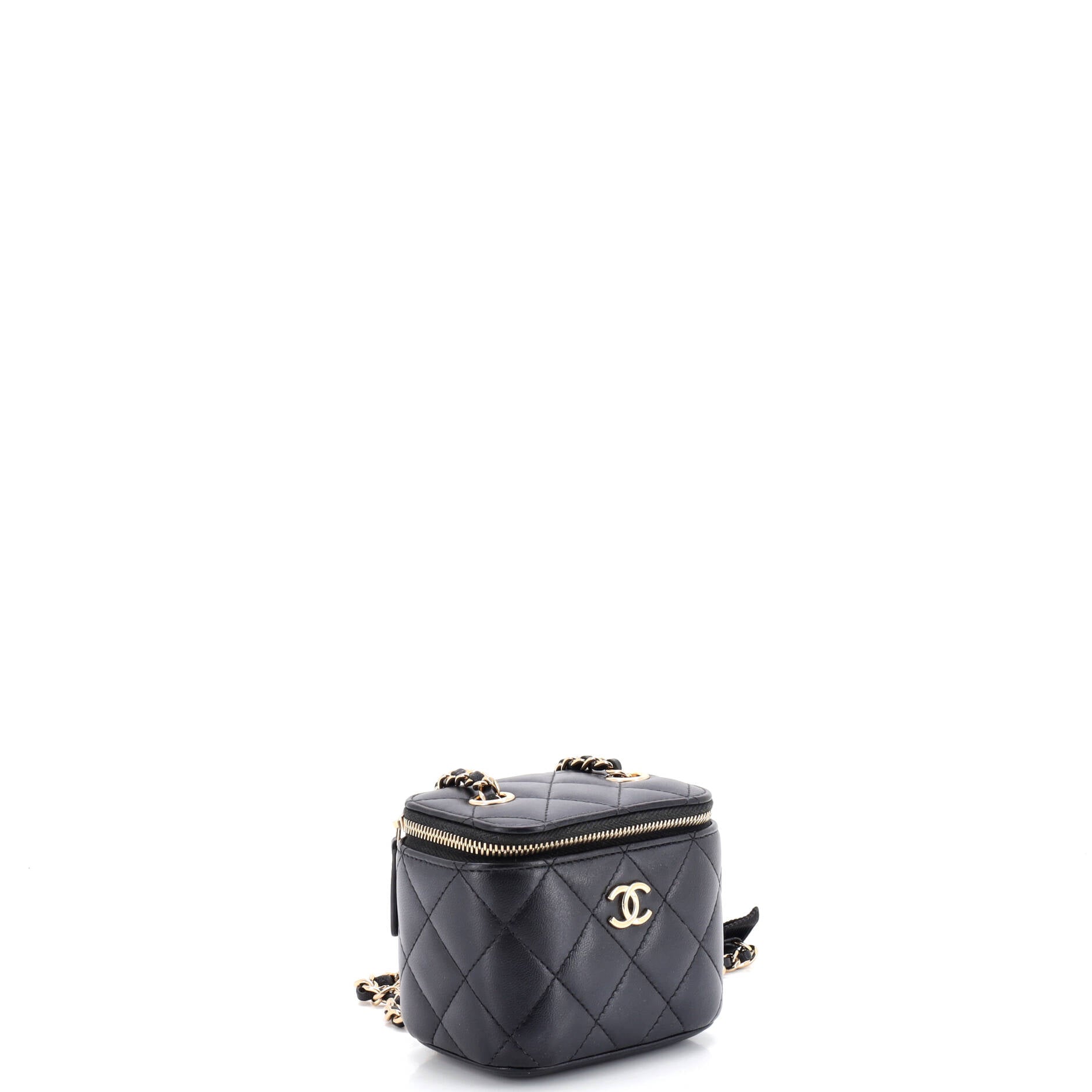 Camellia Bow Vanity Case with Chain Quilted Lambskin Mini