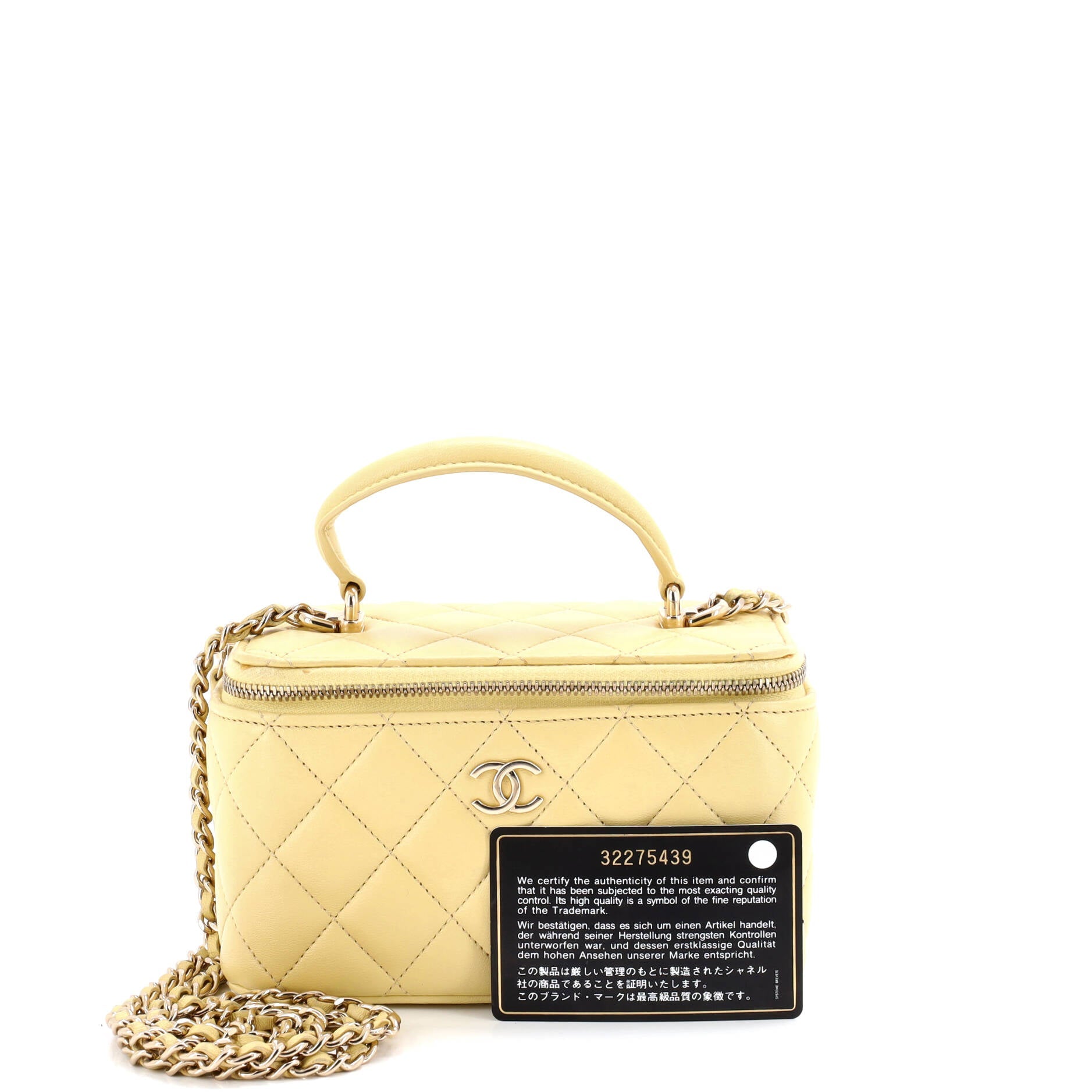 Classic Top Handle Vanity Case with Chain Quilted Lambskin Small
