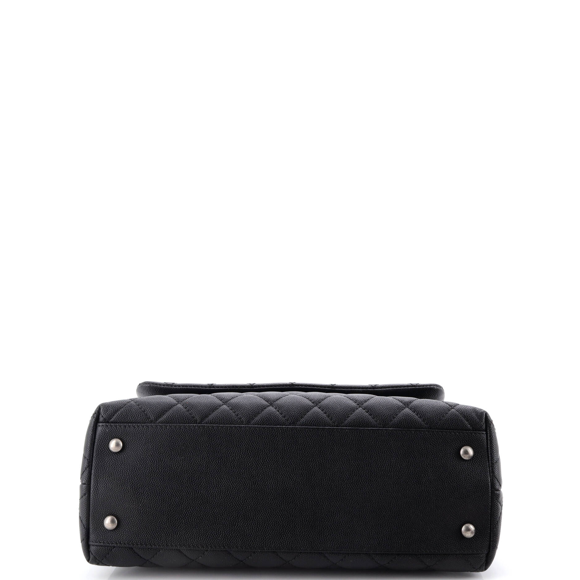 Coco Top Handle Bag Quilted Caviar with Lizard Embossed Handle Small