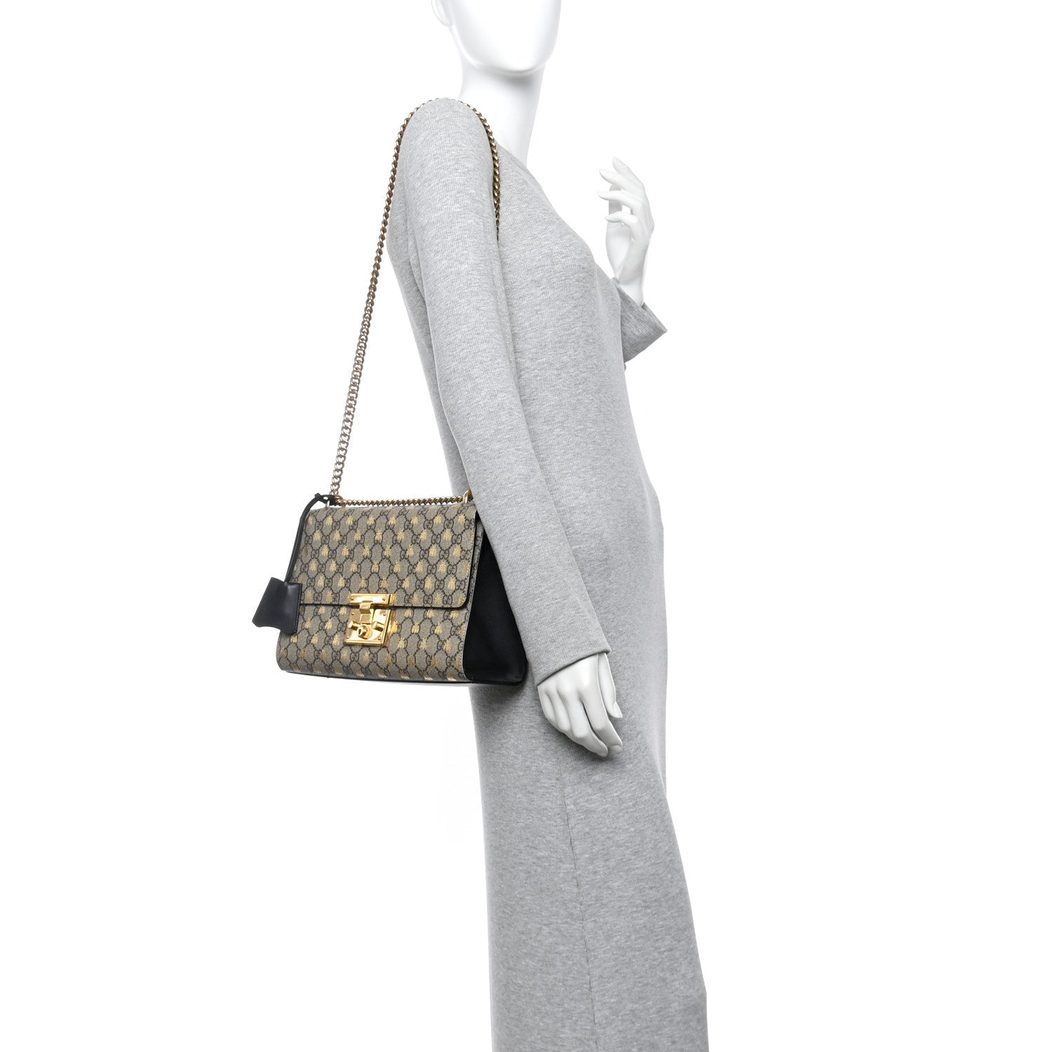 GG Supreme Monogram Bees Medium Padlock Shoulder Bag Beige Oro Black