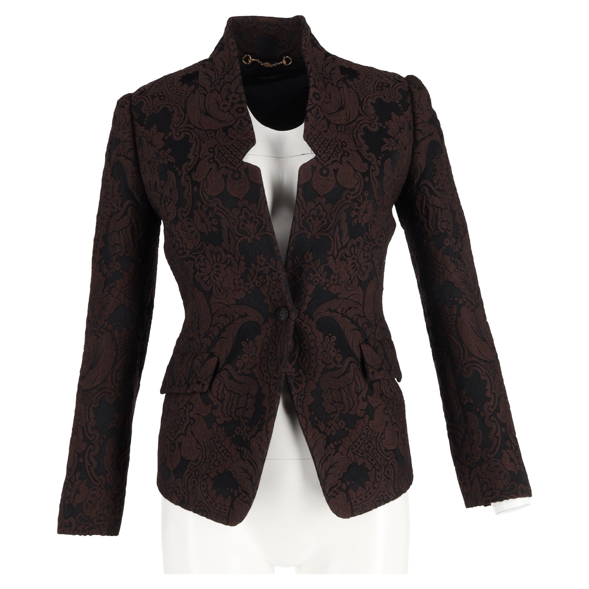 Women's Gucci 2010s Floral-Jacquard Blazer in Brown Wool