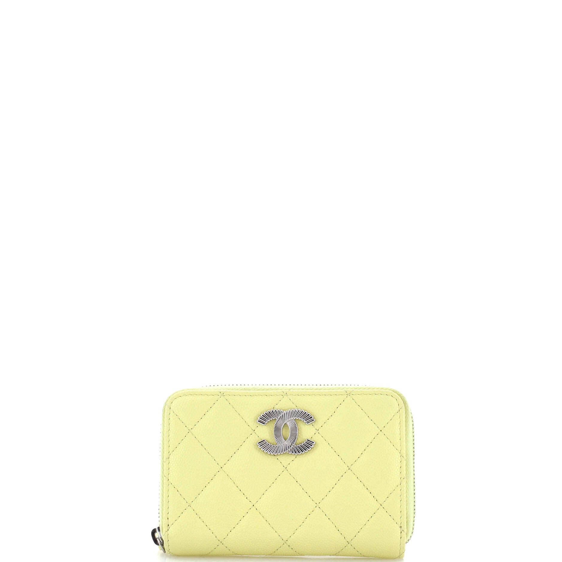 Textured CC Zip Coin Purse Quilted Caviar Small