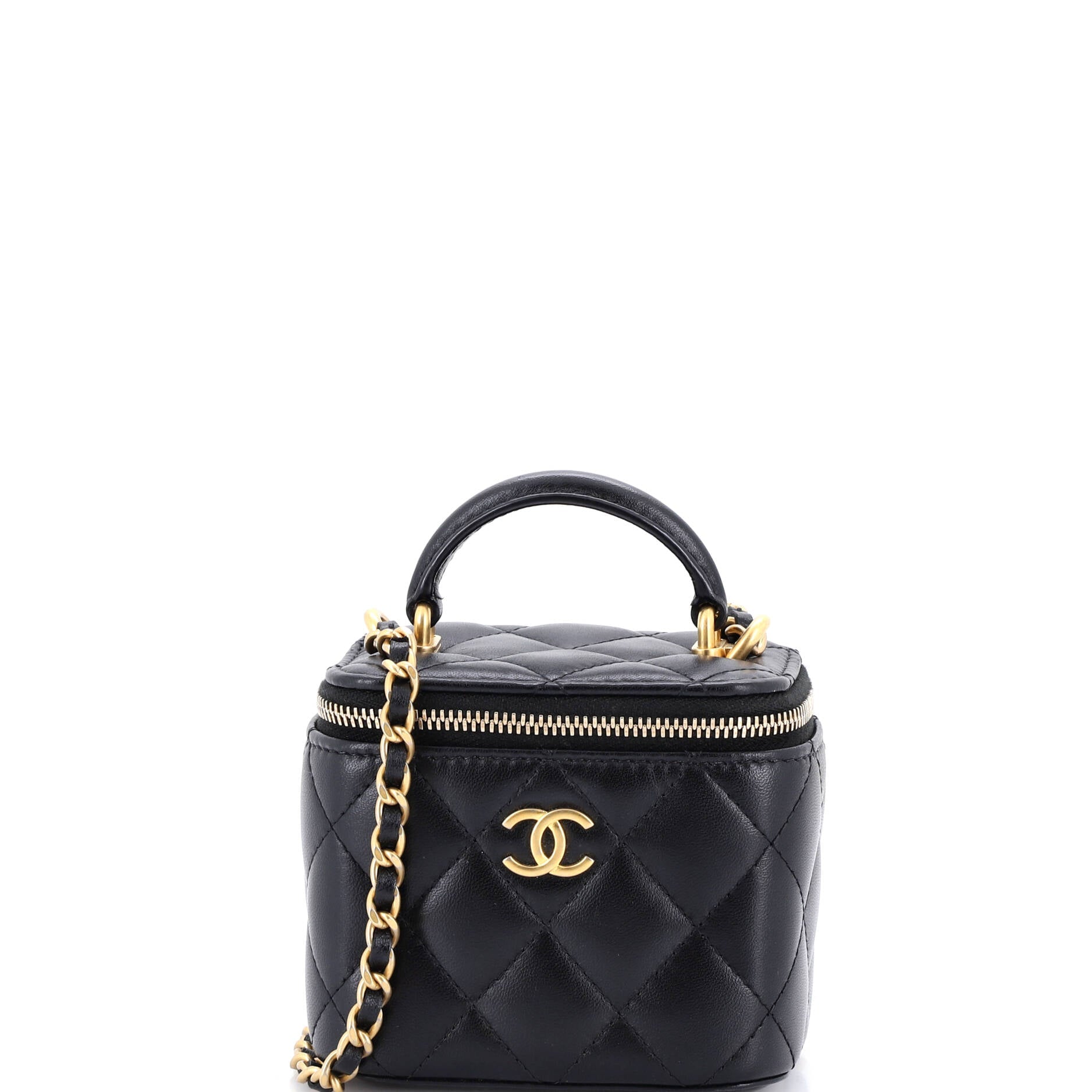 Classic Top Handle Vanity Case with Chain Quilted Lambskin Mini
