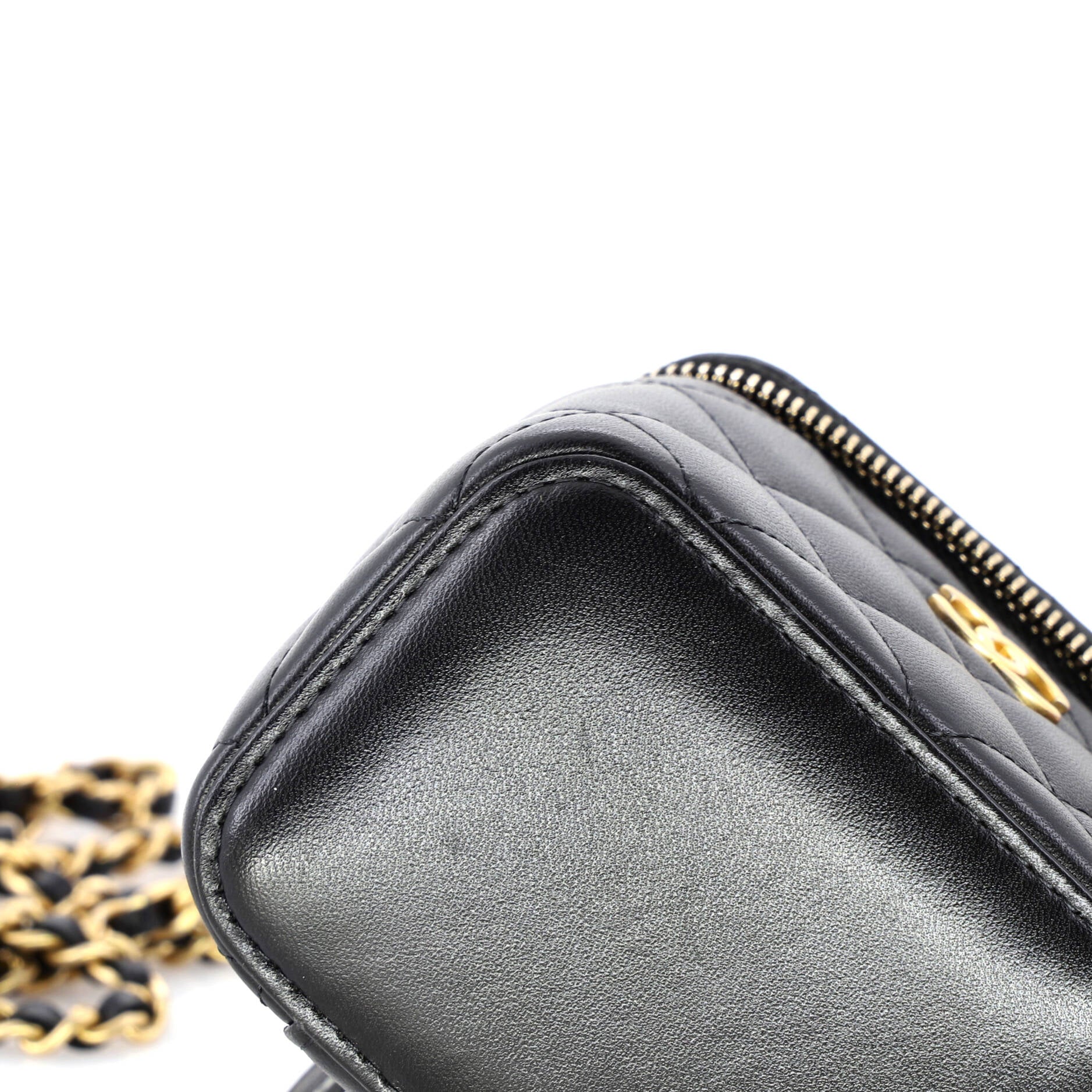 Classic Top Handle Vanity Case with Chain Quilted Lambskin Mini