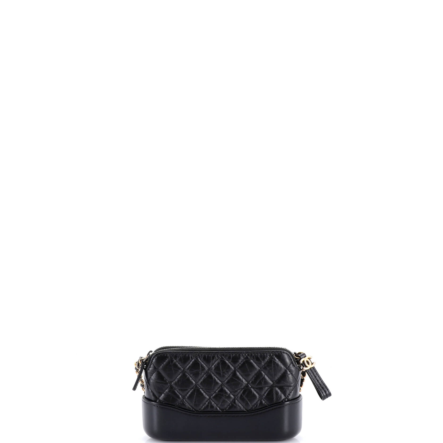 Gabrielle Logo Handle Double Zip Clutch with Chain Quilted Aged Calfskin