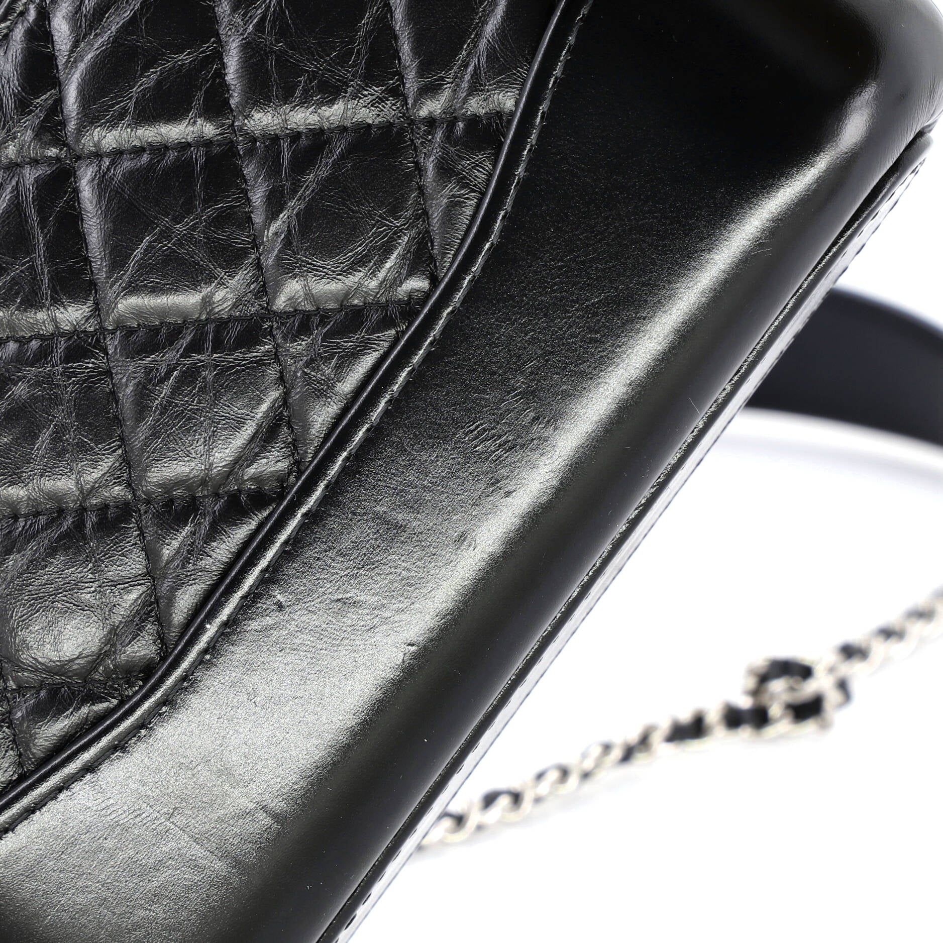 Gabrielle Logo Handle Double Zip Clutch with Chain Quilted Aged Calfskin