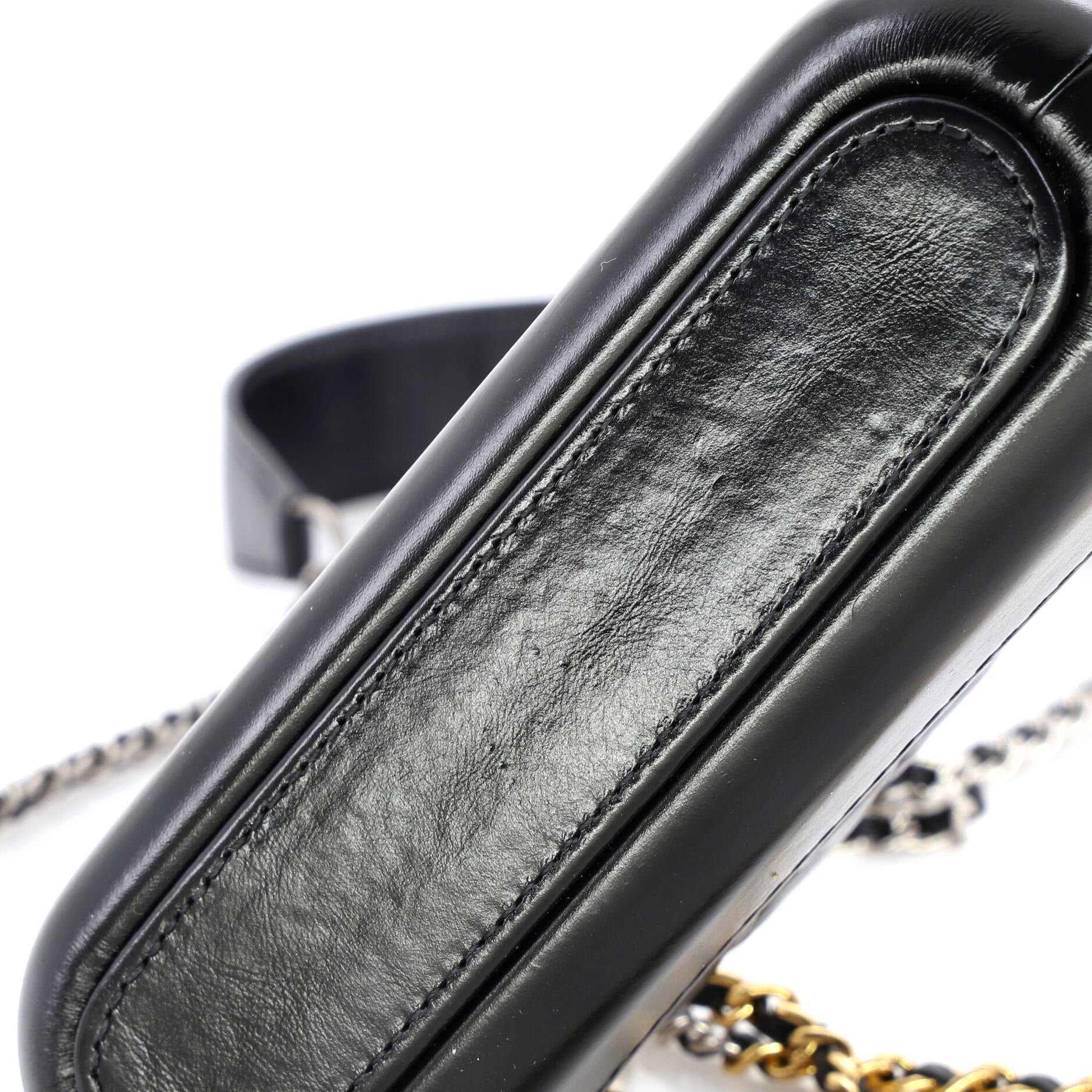 Gabrielle Logo Handle Double Zip Clutch with Chain Quilted Aged Calfskin