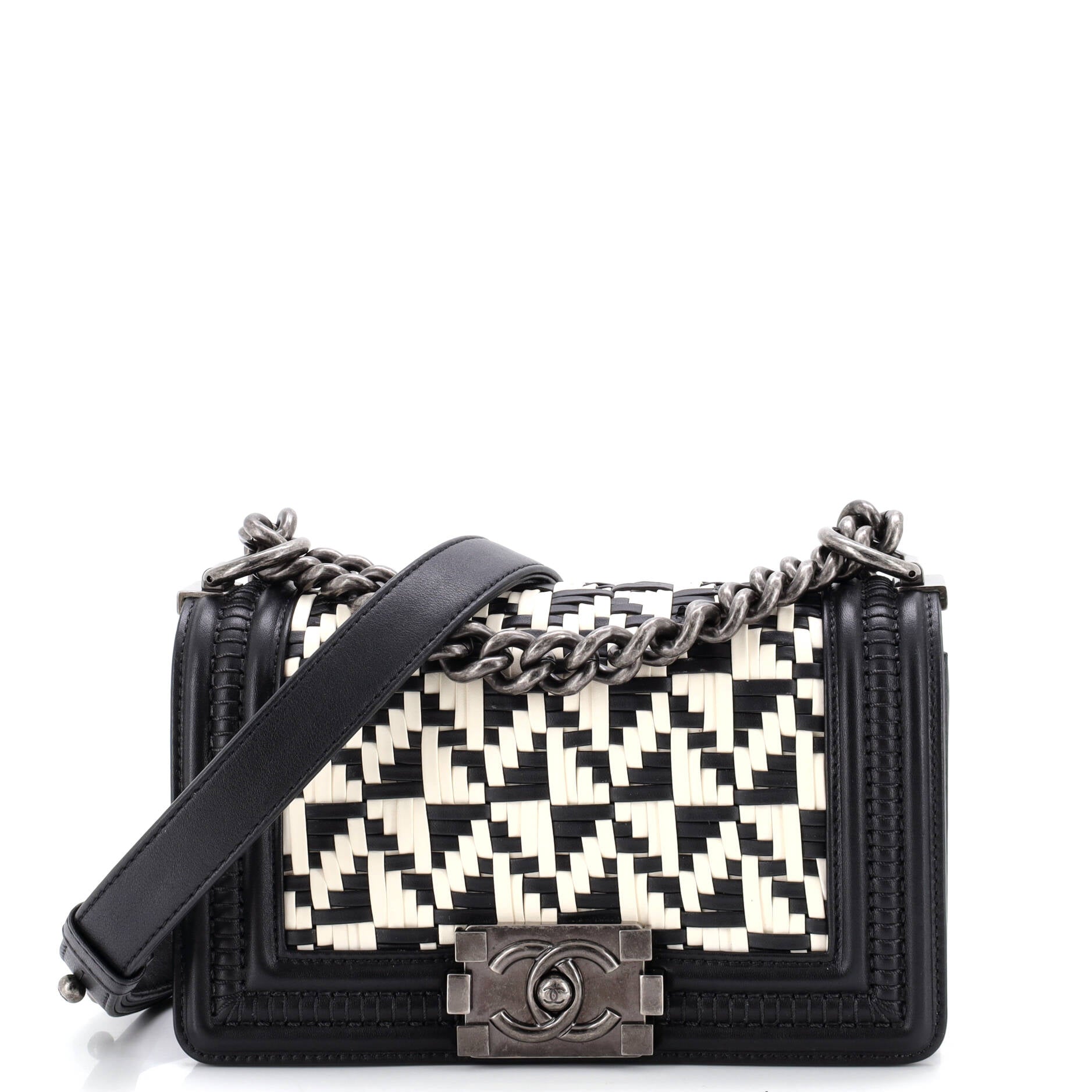 Boy Flap Bag Woven Calfskin Small