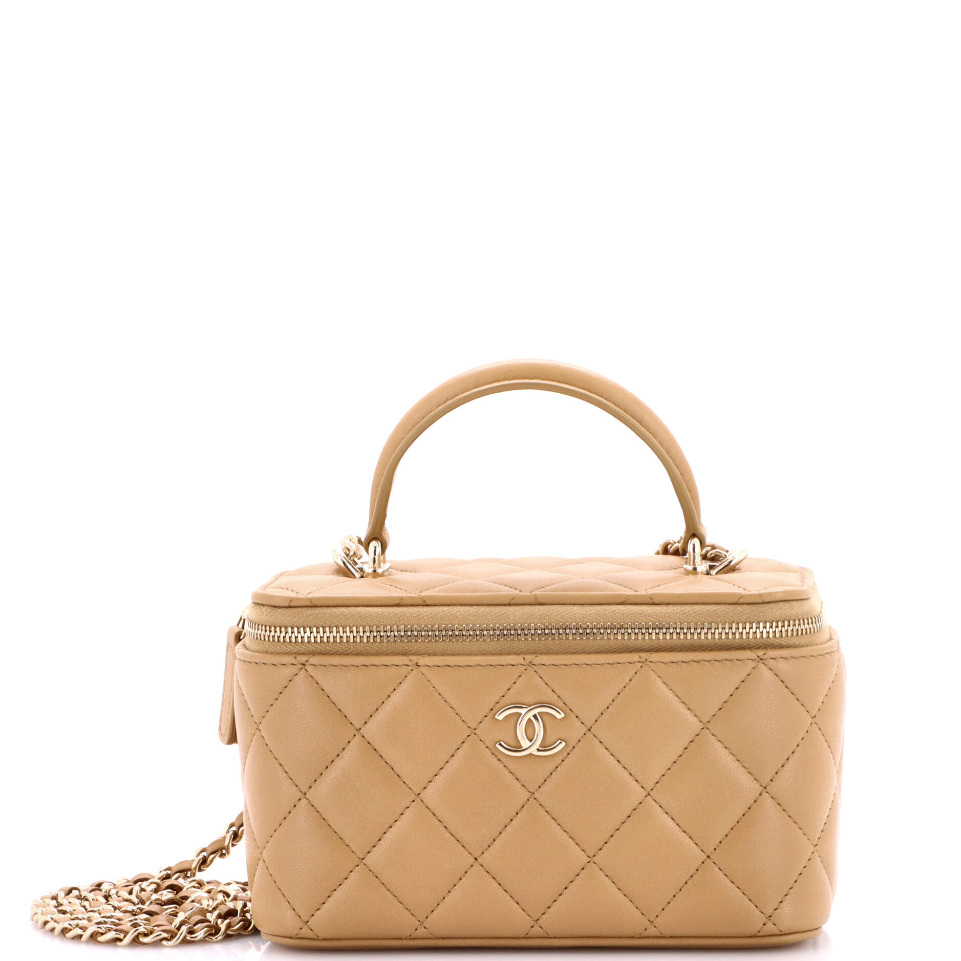 Classic Top Handle Vanity Case with Chain Quilted Lambskin Small