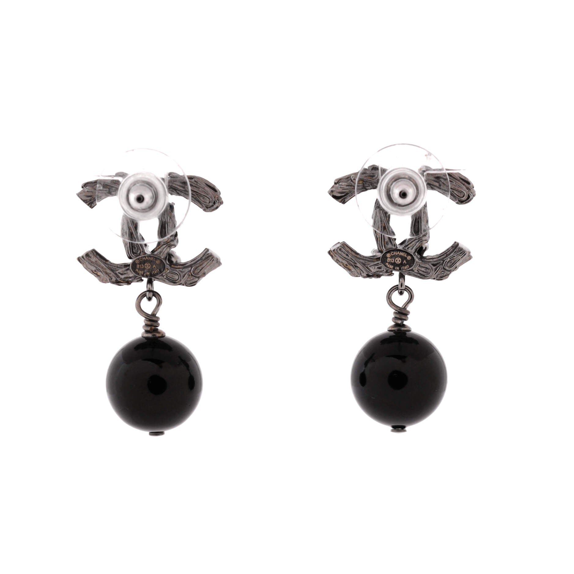 CC Drop Earrings Crystal Embellished Metal and Beads