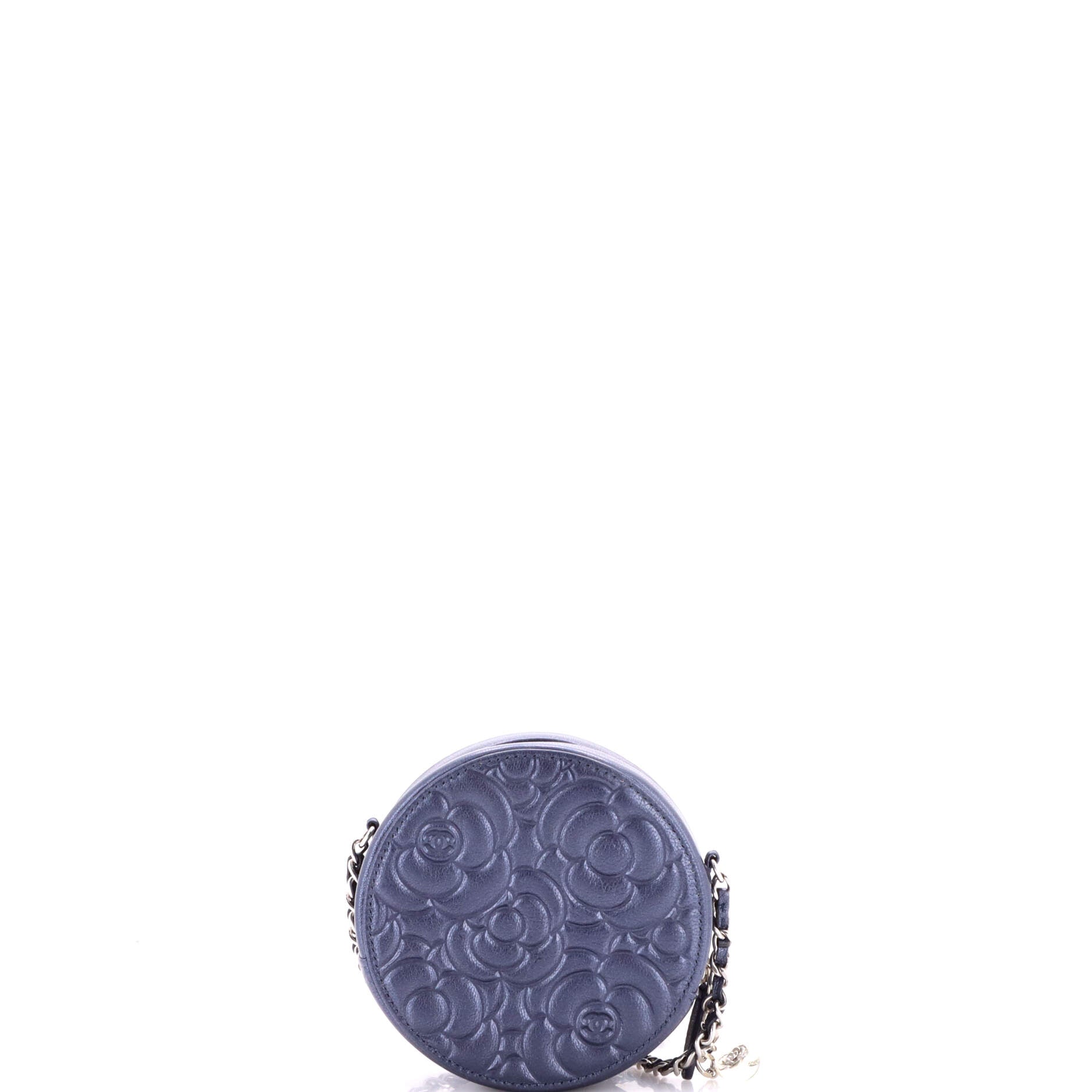 Round Clutch with Chain Camellia Goatskin Mini